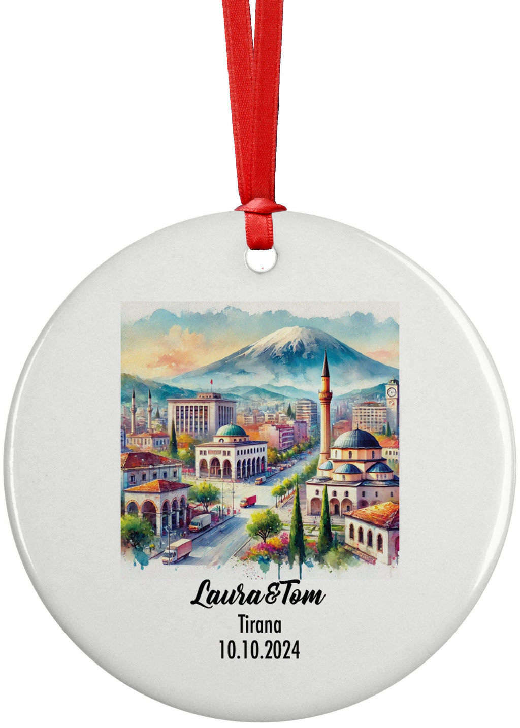 Tirana, Albania, Ornament, Engagement, Married, Travel, Gift for Engaged Couple, Engagement Gift, Trip, Vacation Souvenir