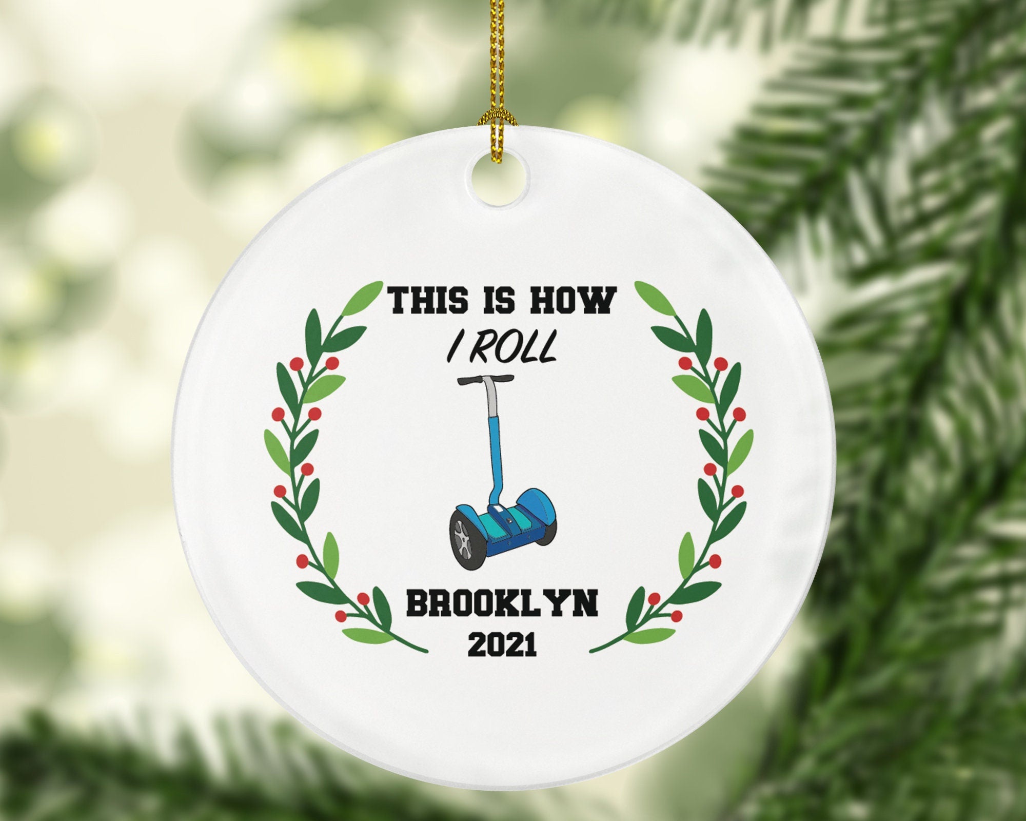 Electric Scooter Christmas Ornament Personalized - Hoverboard Riding Scooter Gift Motorized Kids Balance Board Wheel Scooter, Segway