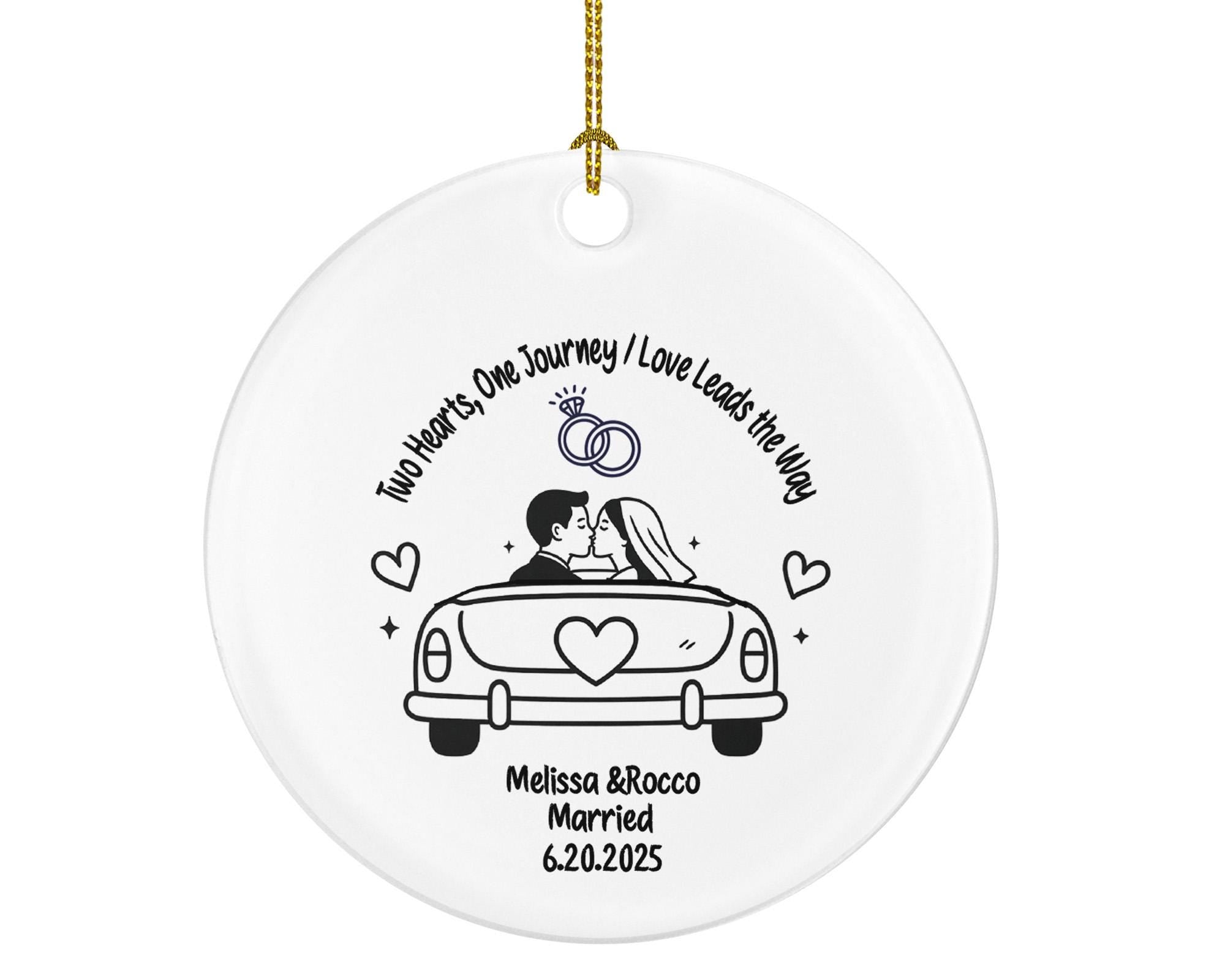 Minimalist Just Married Car Ornament – Personalized Wedding Couple Kissing Ceramic Keepsake – Bride Groom Kissing Line Art Gift 2025