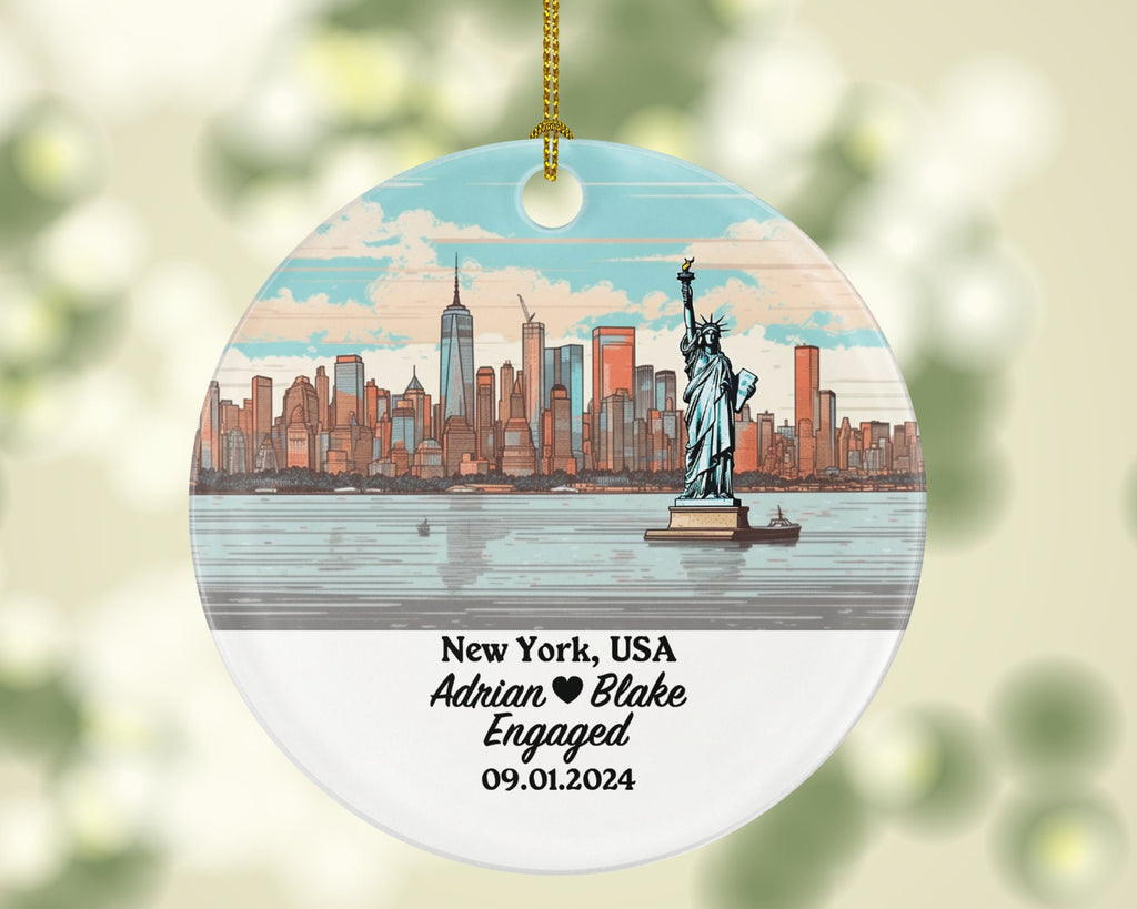 New York Christmas Ornament Personalized - NY Engaged Married Family Together Couple Travel Honeymoon Engagement Marriage