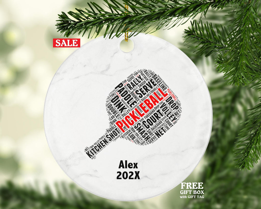 Personalized Pickleball Christmas Ornament – Custom Sports Gift – Pickleball Paddle Ornament – Player Holiday Keepsake