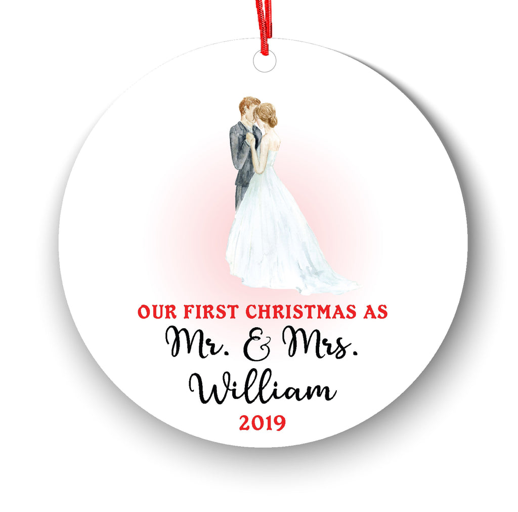 Personalized First Christmas As Mr & Mrs Bride Groom Just Married Ornament - Wedding Couple Bride and Groom - Newlyweds Watercolor