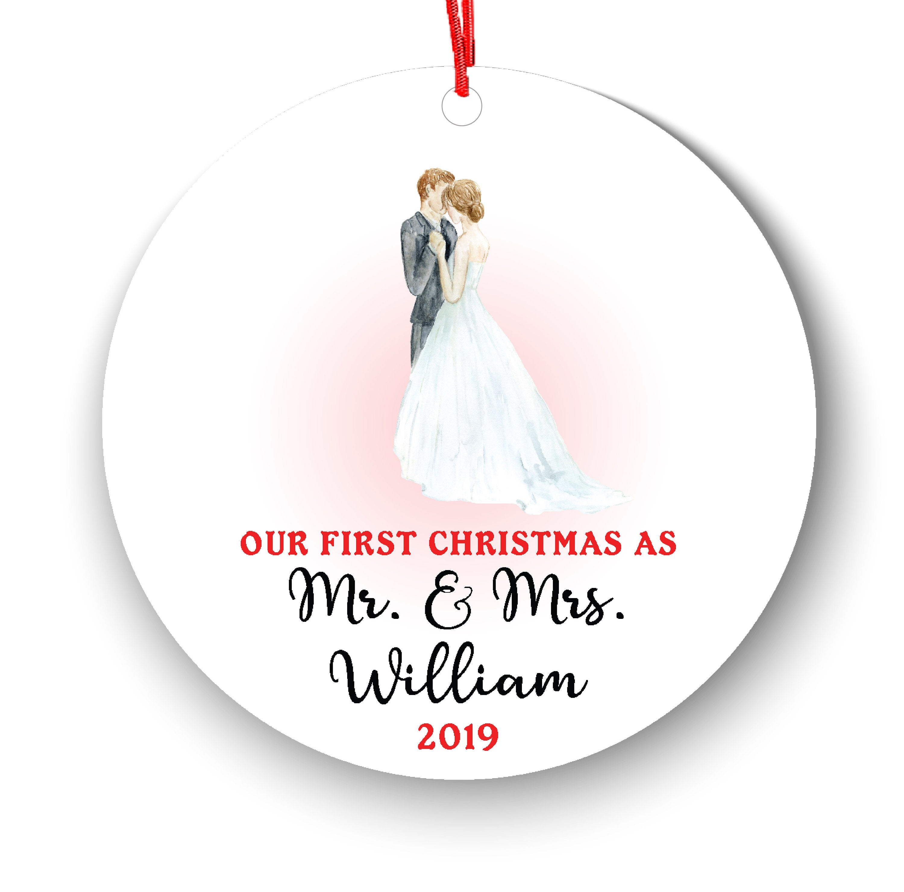 Personalized First Christmas As Mr & Mrs Bride Groom Just Married Ornament - Wedding Couple Bride and Groom - Newlyweds Watercolor
