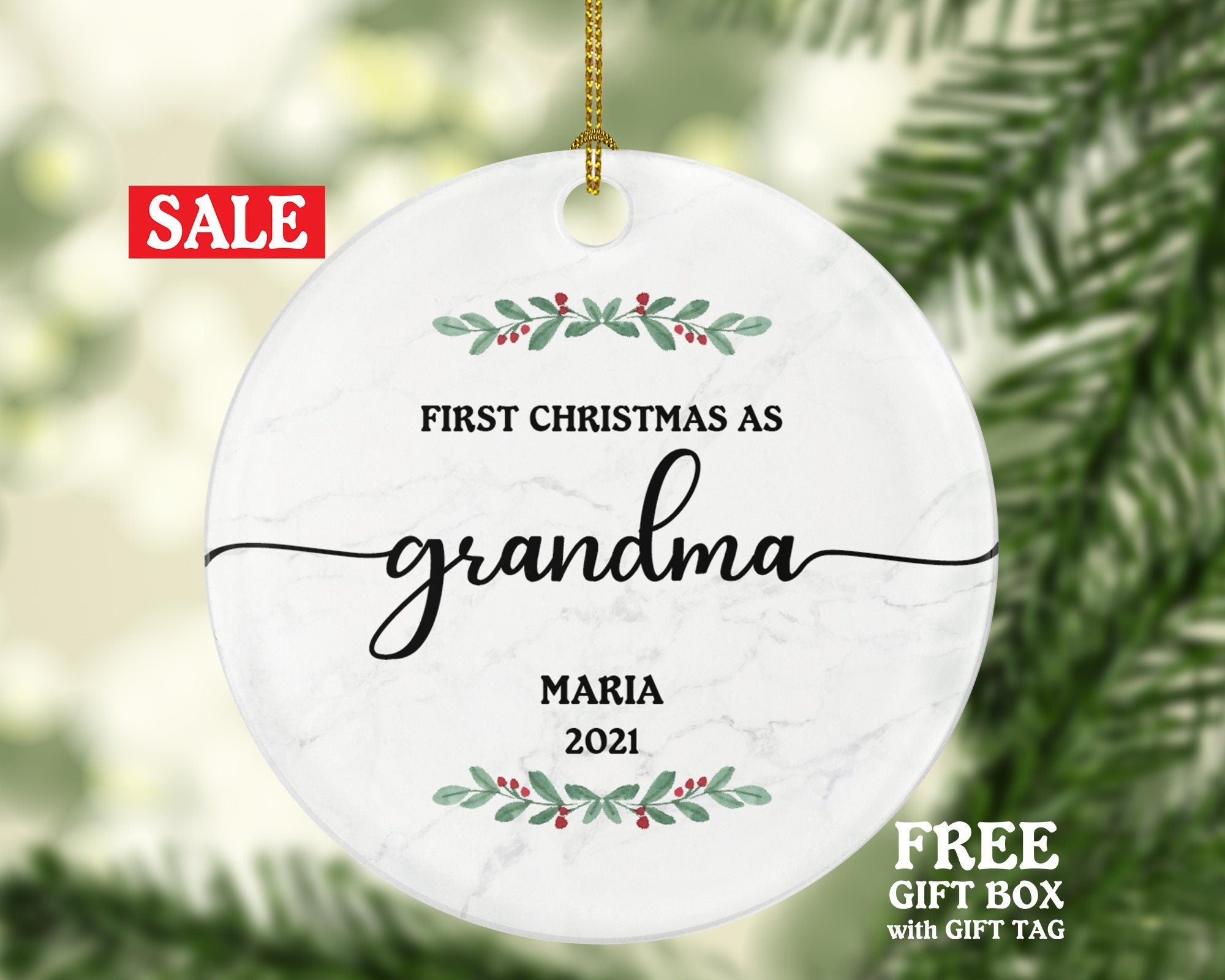 First Christmas as Grandma Christmas Ornament Personalized -Grandmother Custom Gift, Pregnancy Reveal, Baby Announcement to Be