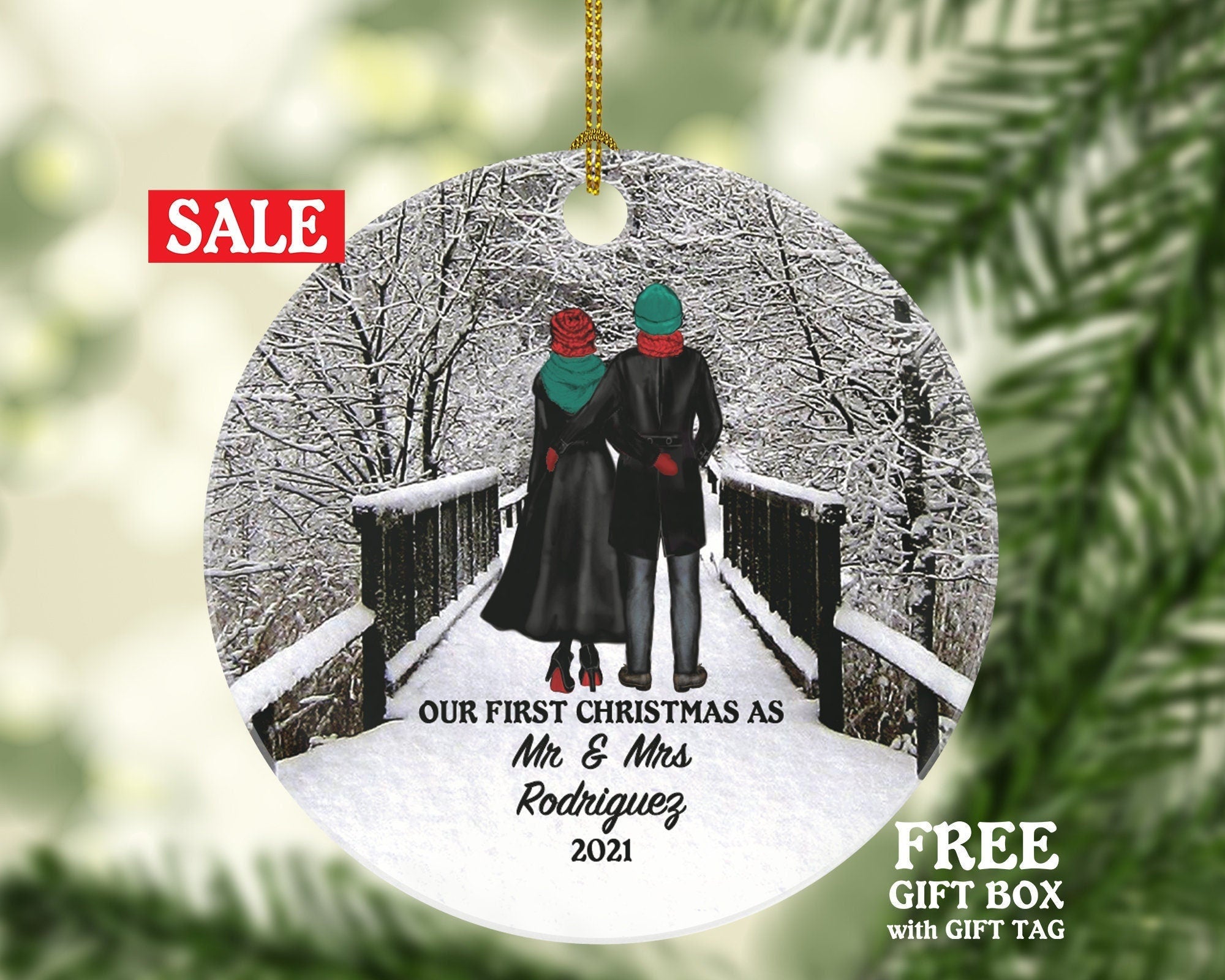 Newlywed Mr. and Mrs. Our First Christmas as Mr & Mrs Couple Personalized Ornament - Wedding Just Married Marriage Gift