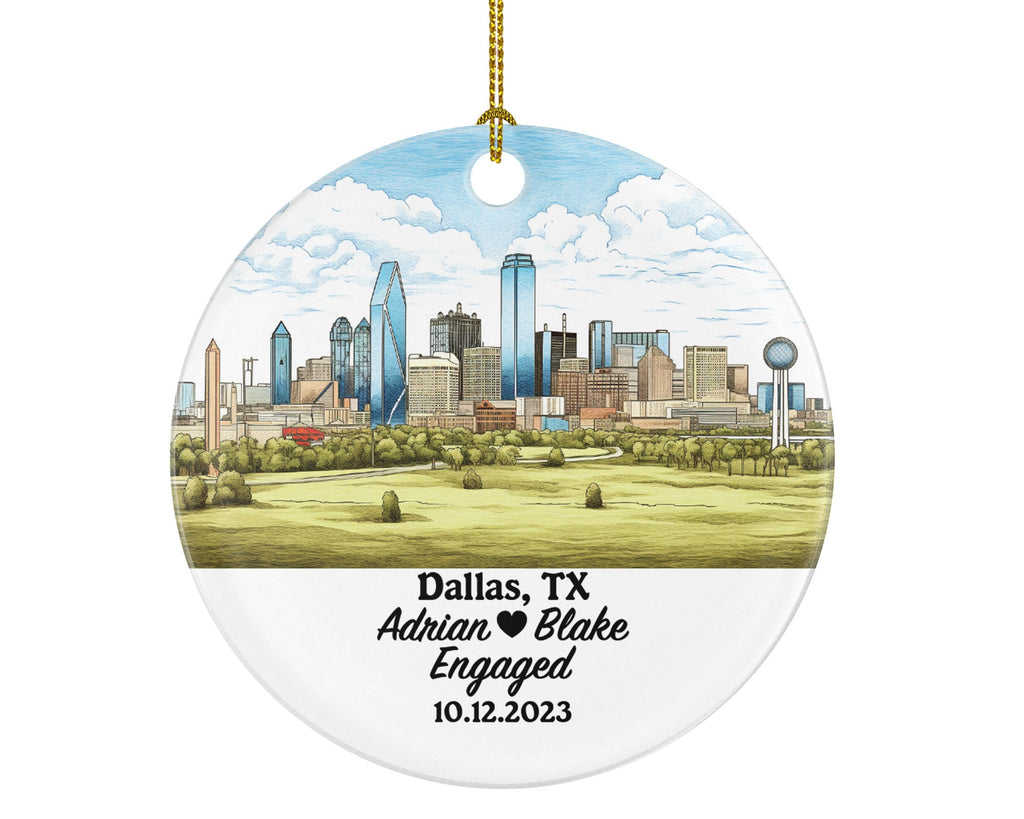 Dallas Texas Christmas Ornament - TX Engaged Married Family Together Couple Travel Honeymoon Wedding Engagement Marriage