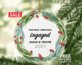 First Christmas Engaged Personalized Ornament - Engagement Announcement Couple Gift - Greenery