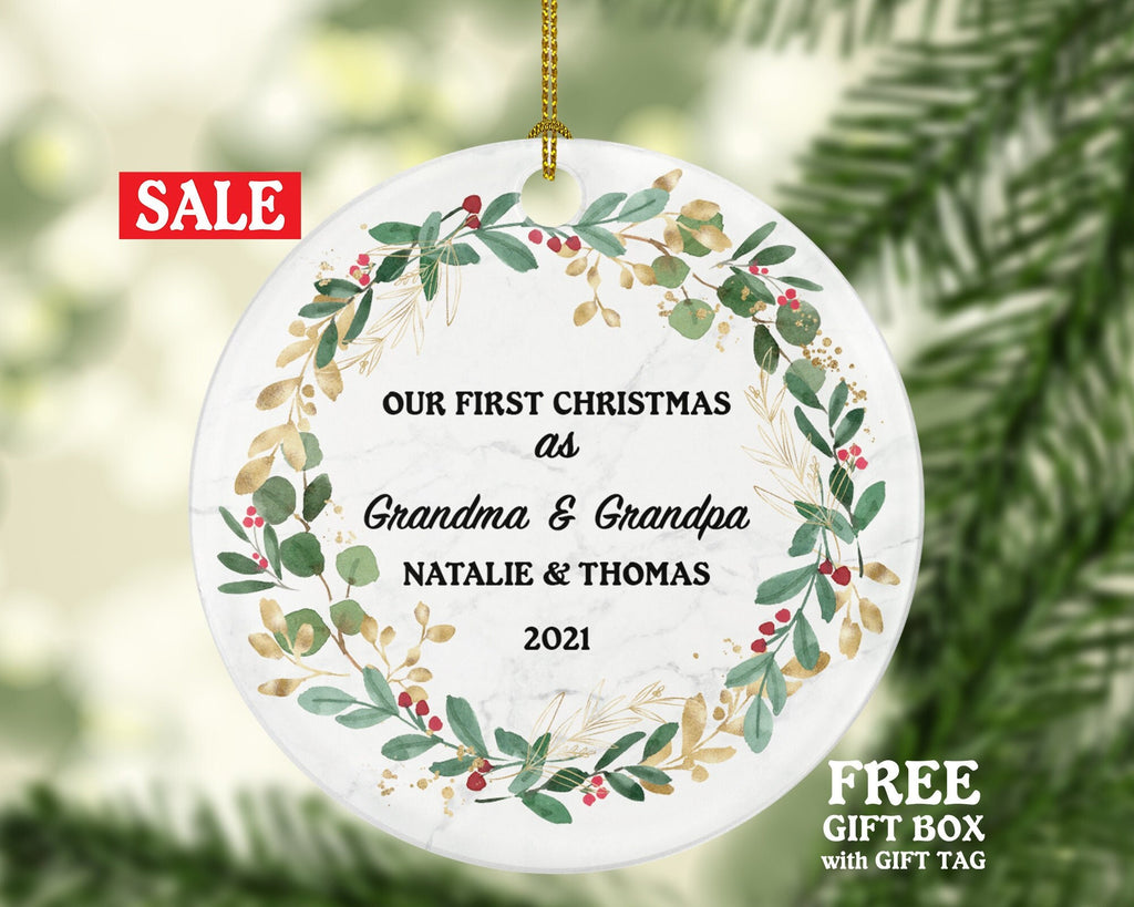 Grandparents First Christmas Ornament Personalized, As Grandma and & Grandpa Custom Gift First Christmas