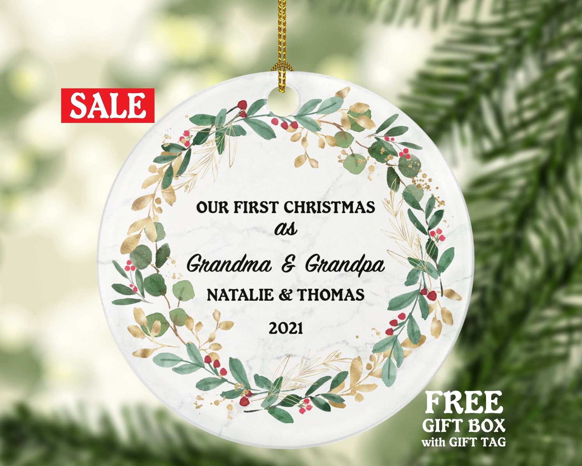 Grandparents First Christmas Ornament Personalized, As Grandma and & Grandpa Custom Gift First Christmas