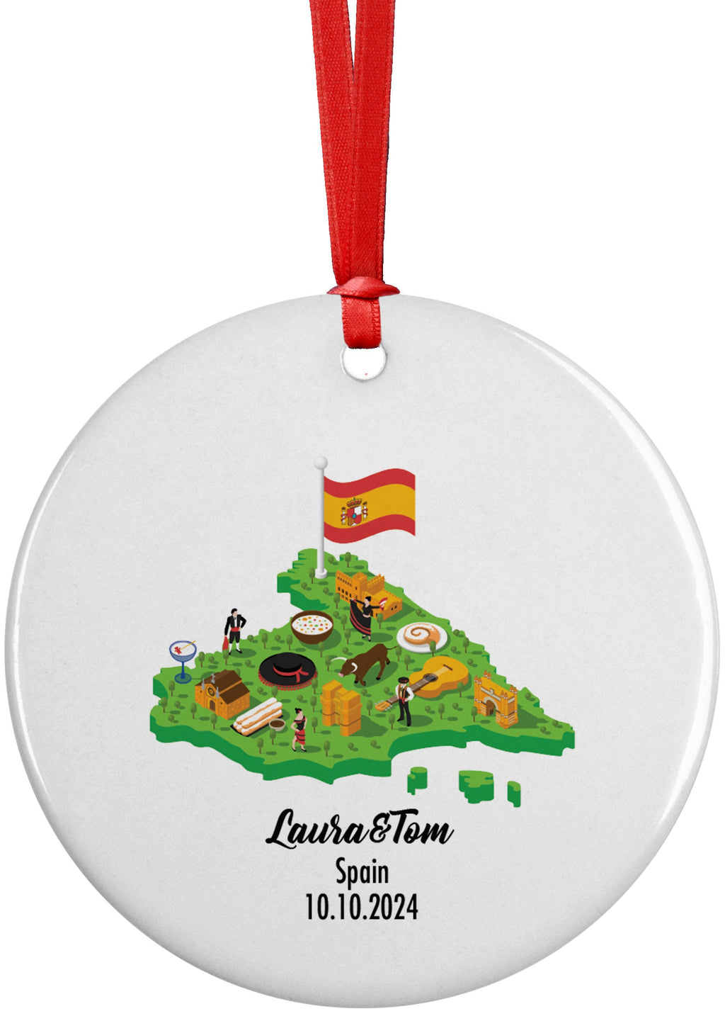 Spain Cultural Map, Ornament, Engagement, Married, Travel, Gift for Engaged Couple, Engagement Gift, Trip, Vacation Souvenir
