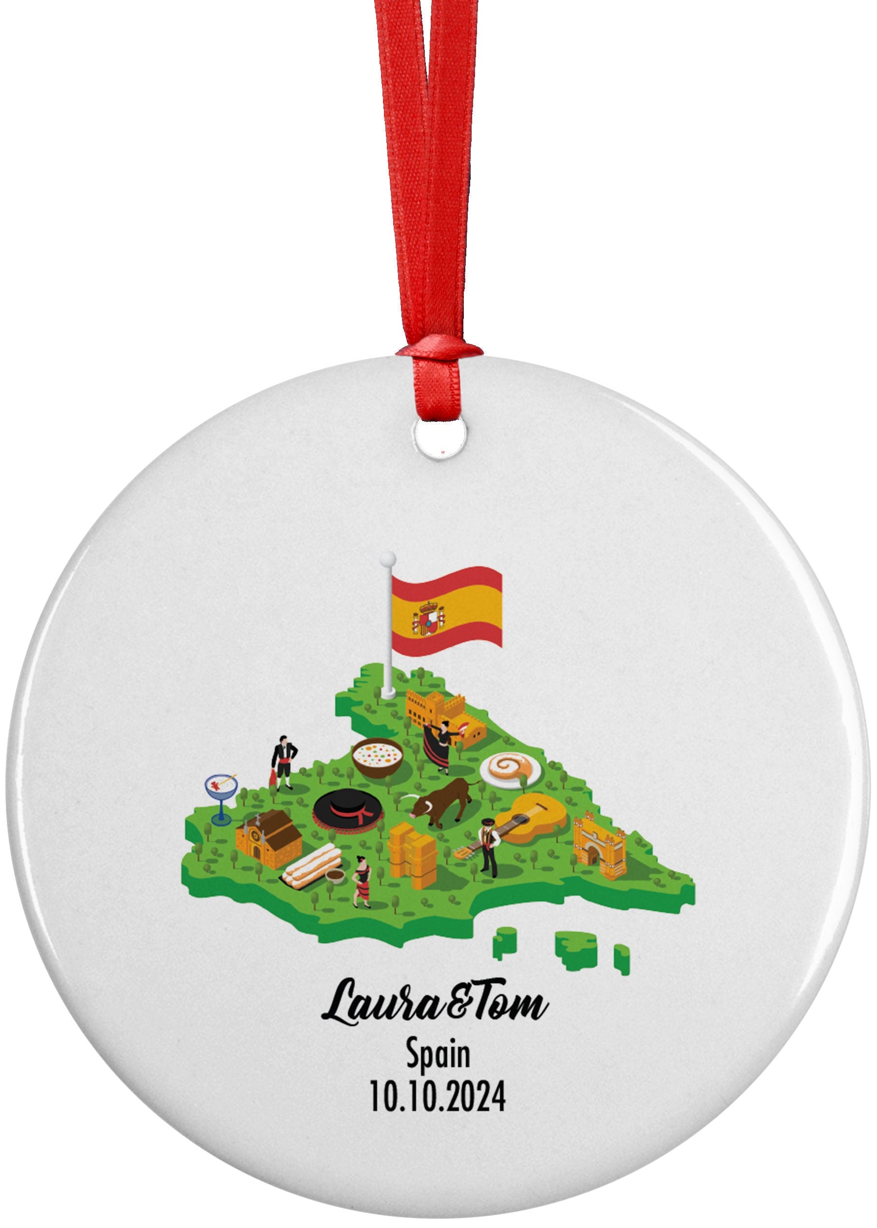 Spain Cultural Map, Ornament, Engagement, Married, Travel, Gift for Engaged Couple, Engagement Gift, Trip, Vacation Souvenir