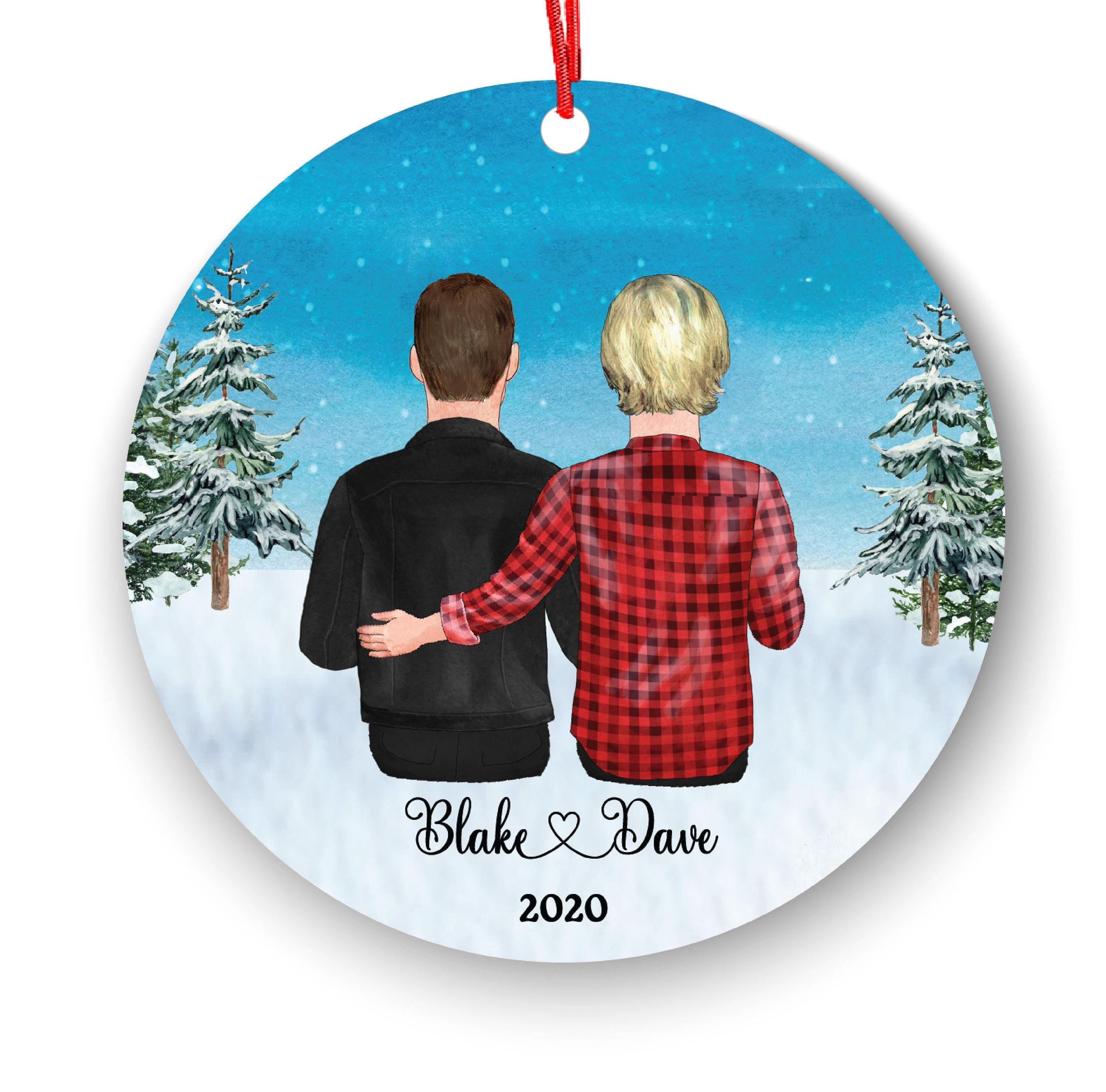 Gay Couple Christmas Ornament, Personalized Mr. and Mr. (3-Inch Ceramic)
