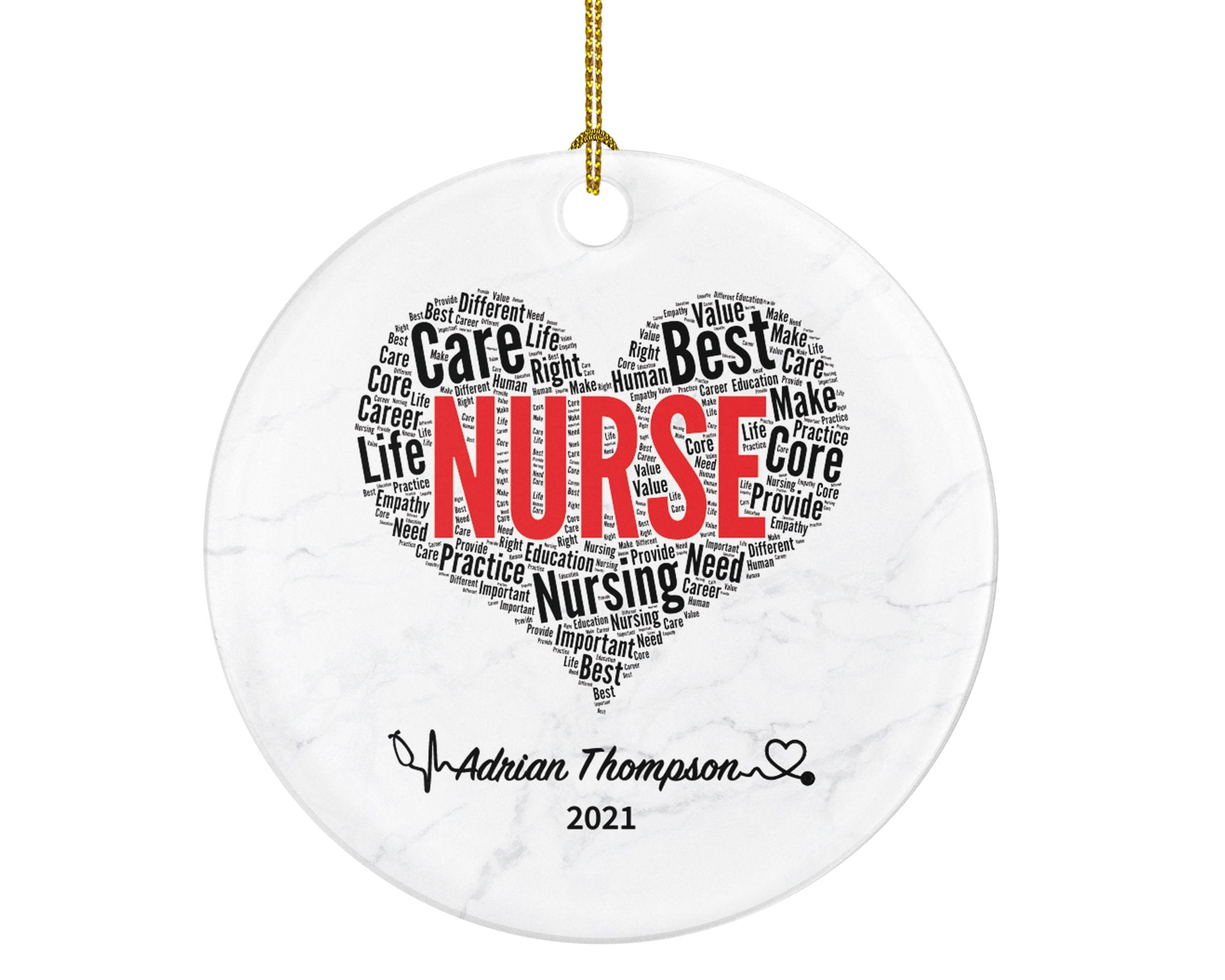 Nurse Wordart Heart Christmas Ornament Personalized - Nursing Registered Nurse Health Worker Gift from Patient for Nurse RN Custom Medical