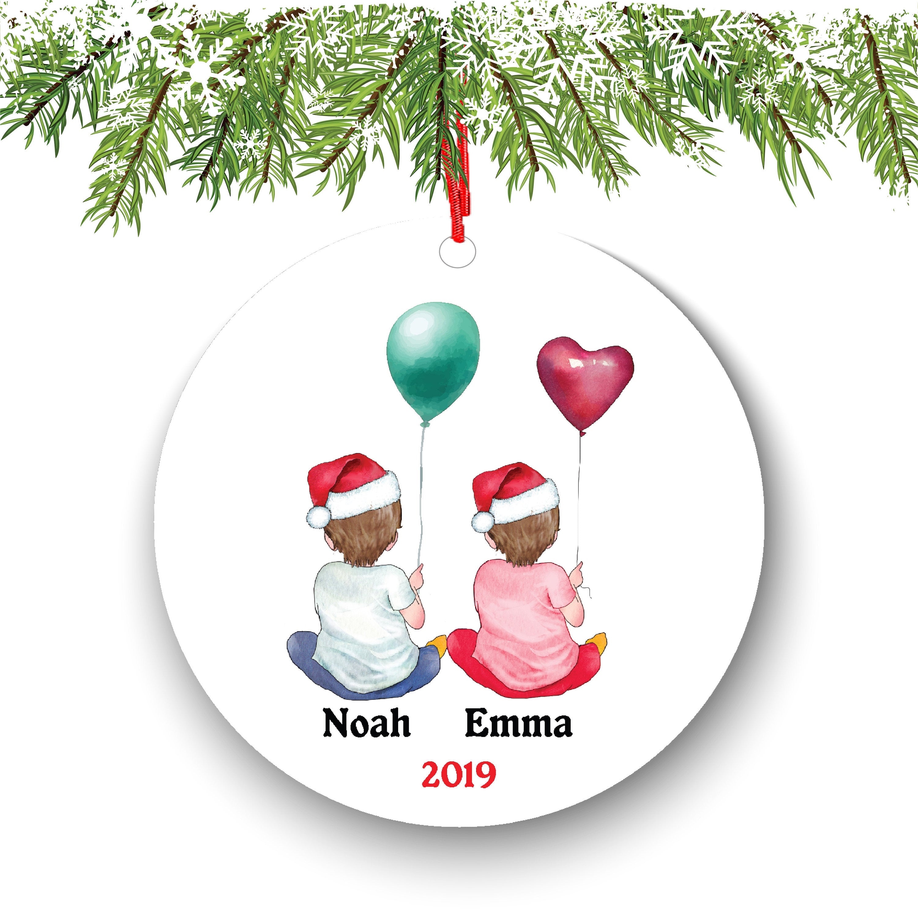 Personalized Christmas Ornament Twin Baby Boys Girls Baby's First New Baby Portrait Parent Mommy Daddy Mom Dad Newborn 1st Gift Custom Name