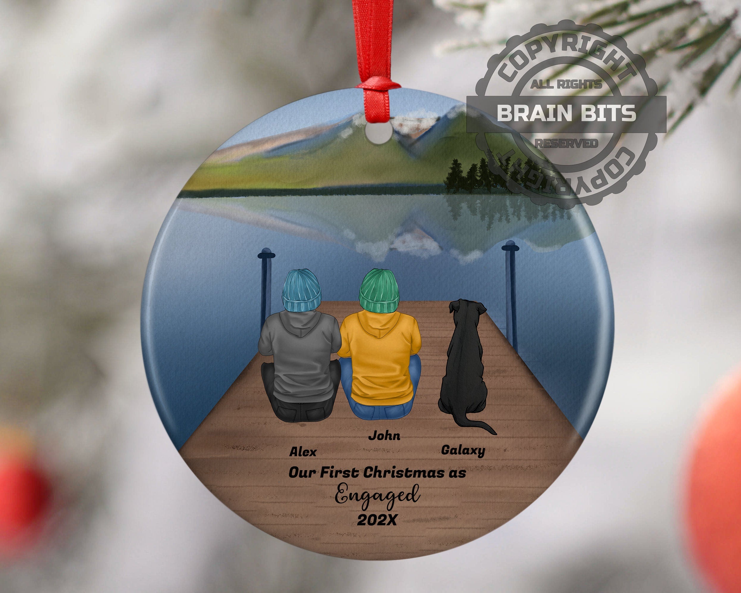 Personalized Mr and Mr Gay Couple Christmas Ornament Pet Custom Ceramic Keepsake Couples Dog Cat Owners Married Holiday Gift Lake Scene