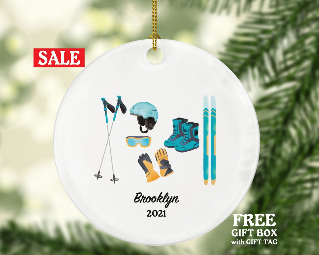 Skiing Christmas Ornaments Downhill Skier, Ski Trip Vacation, Winter Sports Ornament Personalized Gift Sports Hobby Occupation