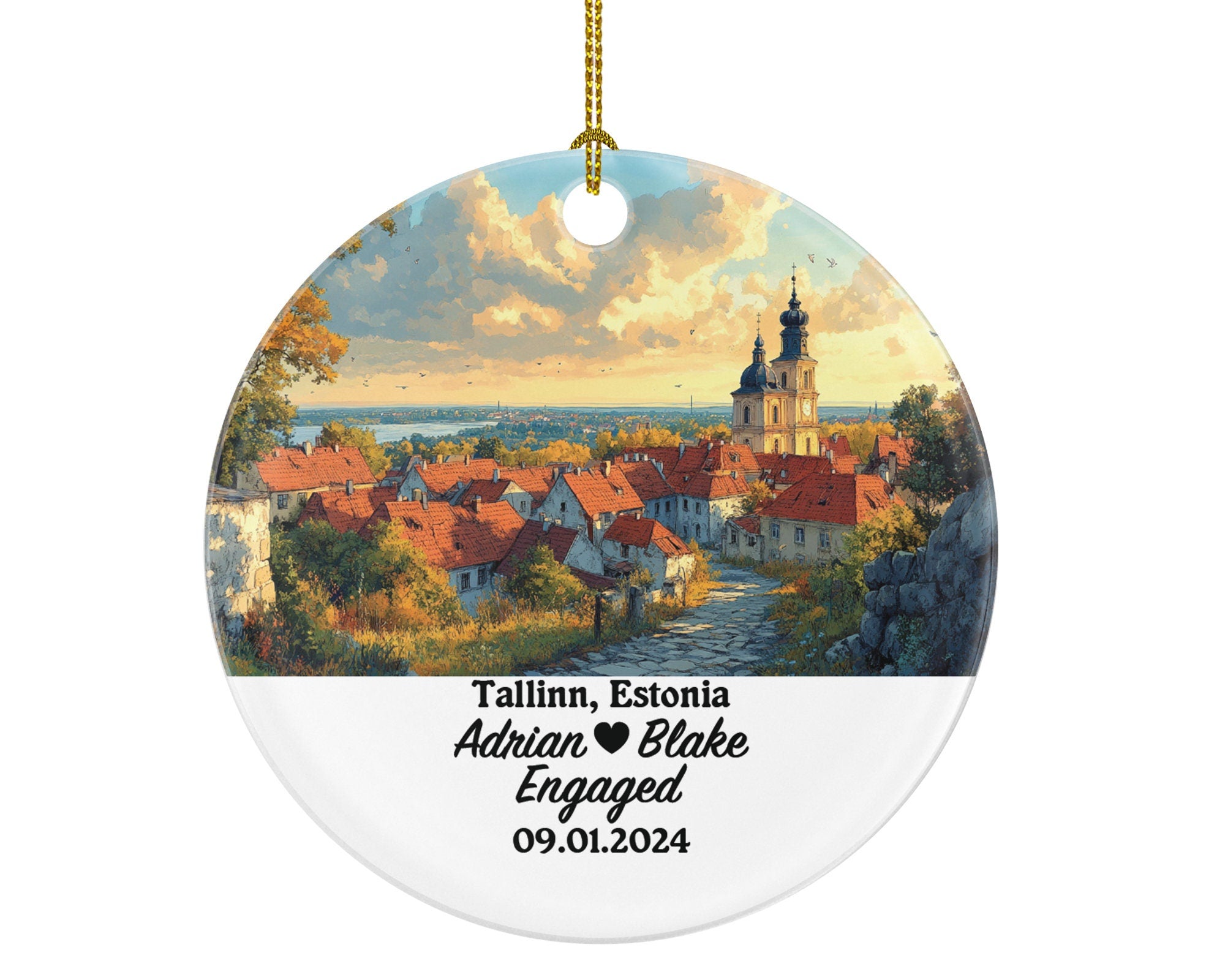 Tallinn Christmas Ornament Personalized - Estonia Engaged Married Family Together Couple Travel Honeymoon Engagement Marriage