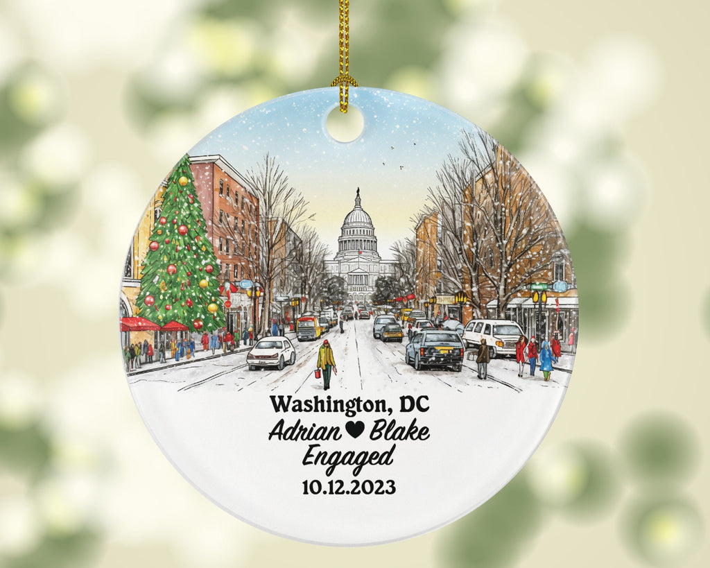 Washington DC Christmas Ornament Personalized - Engaged Married Family Together Couple Travel Honeymoon Wedding Engagement Marriage