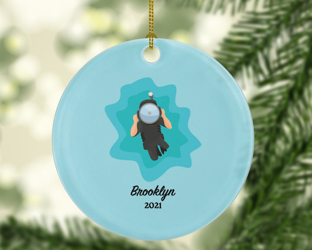 Underwater Photographer Christmas Ornament Personalized, Photography Lover Marine Life Scuba Diving Camera Custom Gift