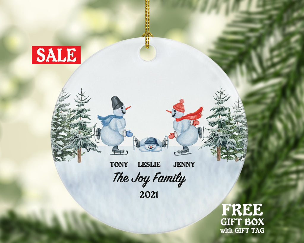 Family of 3 Christmas Ornament Personalized - Parents Mother Father Child Girl Boy Mom Dad Gift - Snowmen Family
