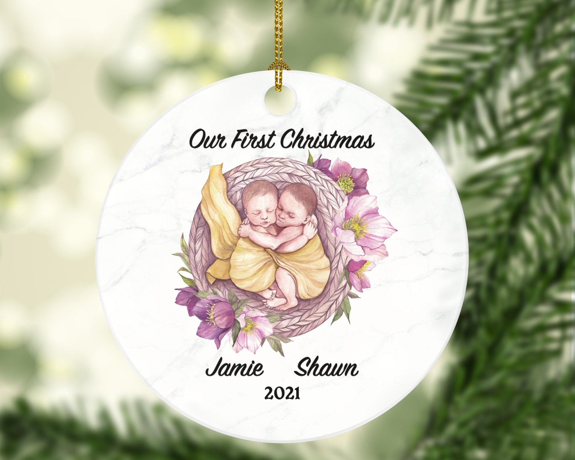 Twins First Christmas Ornament - Baby Boy or Girl Twins Infant Newborn Babies Personalized Ornament / Baby Gift