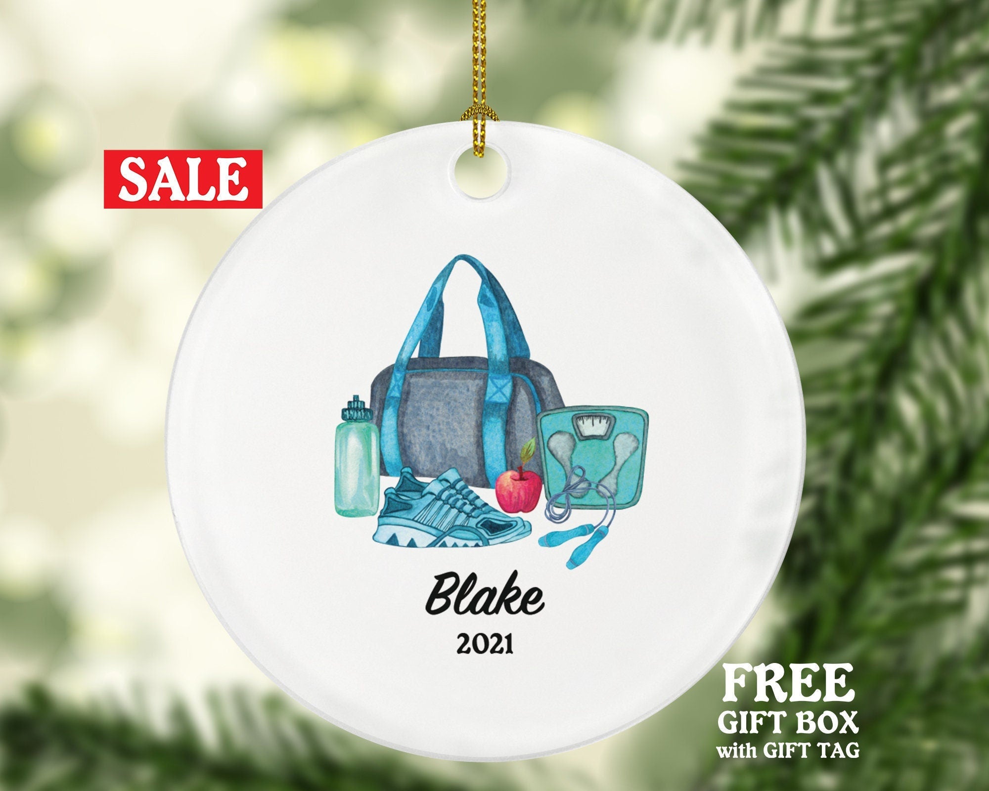 Workout Fitness Pilates Yoga Personalized Christmas Ornament - Personal Fitness Trainer Custom Healthy Lifestyle Training Exercise