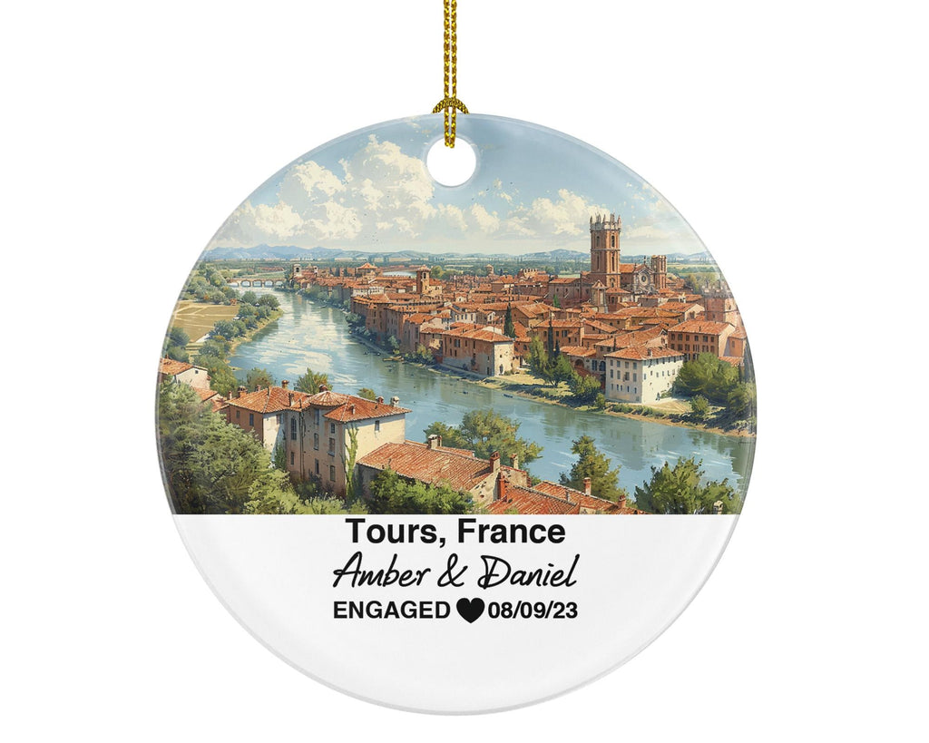 Personalized Tours France Christmas Ornament, Loire River, Saint Gatien's, Mr & Mrs Wedding, Engagement, or Honeymoon Keepsake for Couples