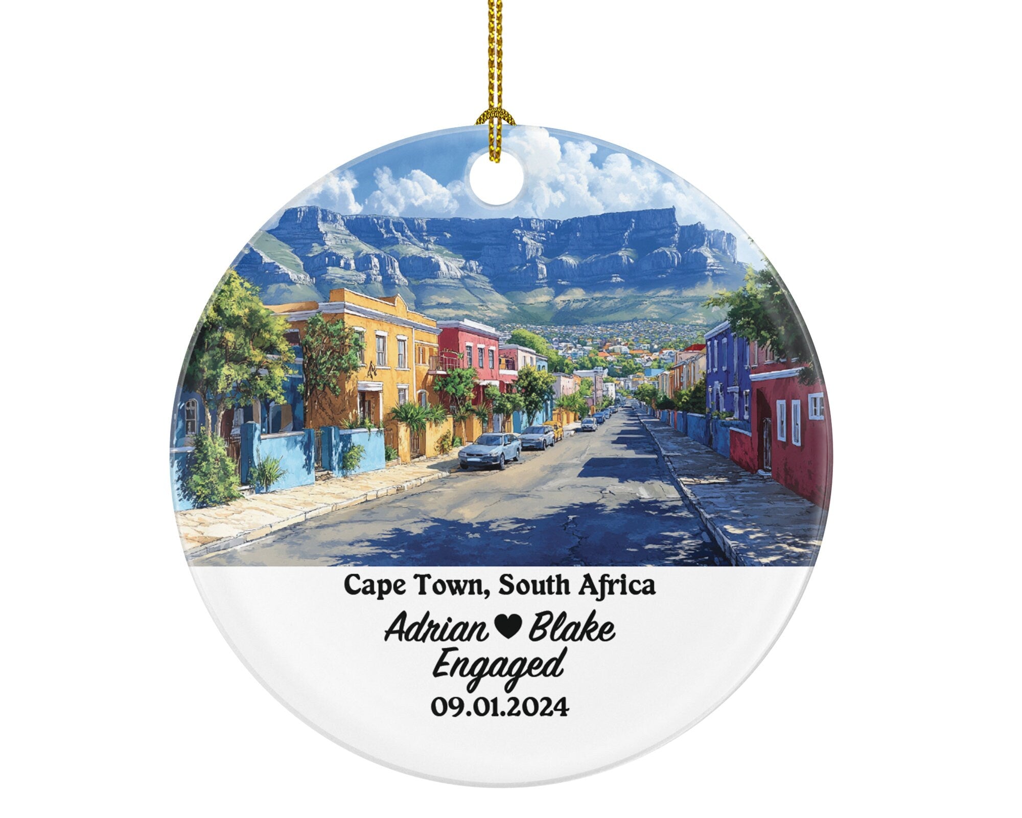 Cape Town Christmas Ornament Personalized - Engaged Married Family Together Couple Travel Honeymoon Engagement Marriage