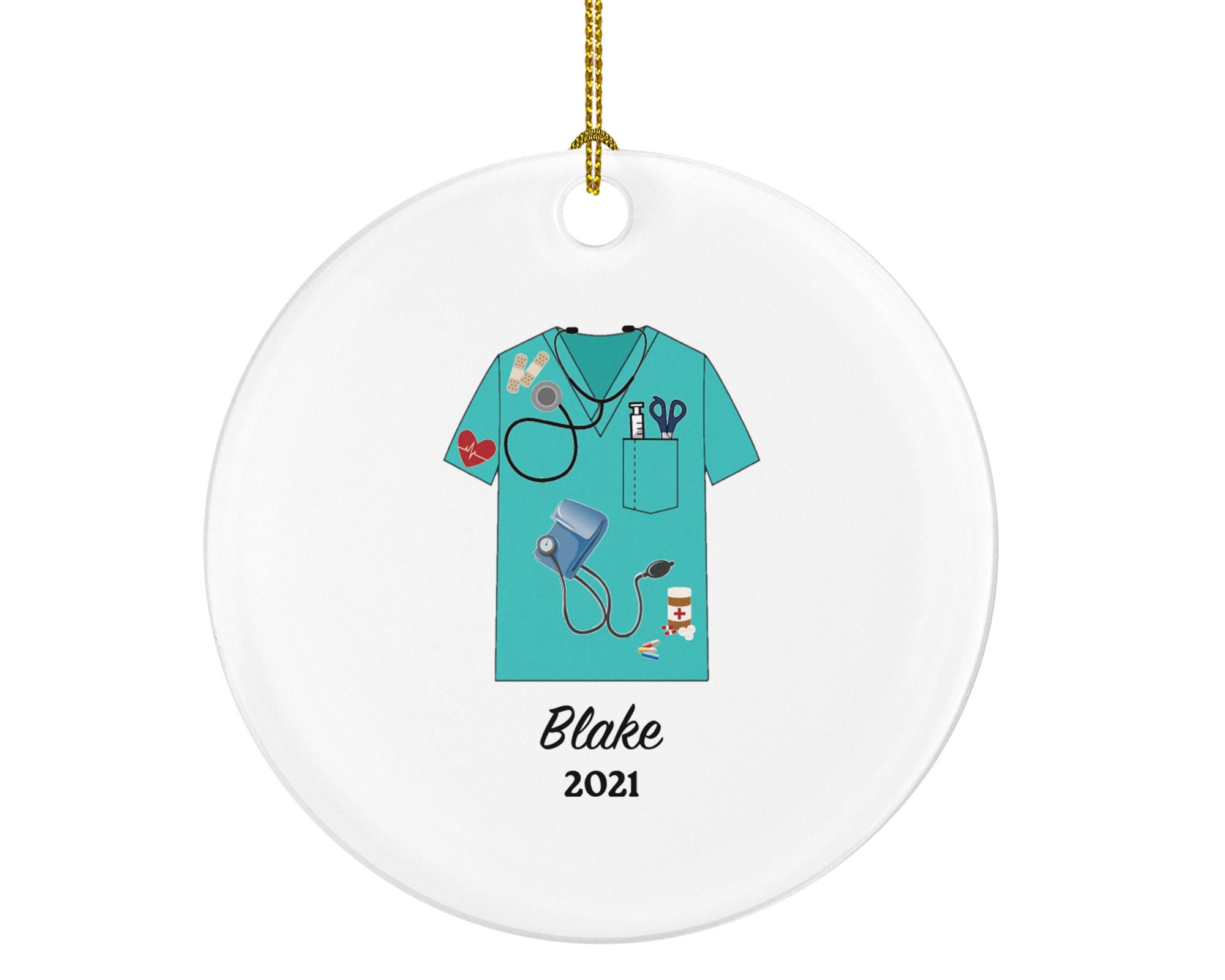 Medical Doctor Scrub Christmas Ornament Personalized - Health Worker Gift for Nurse Physician Physical Therapist Practitioner MD RN