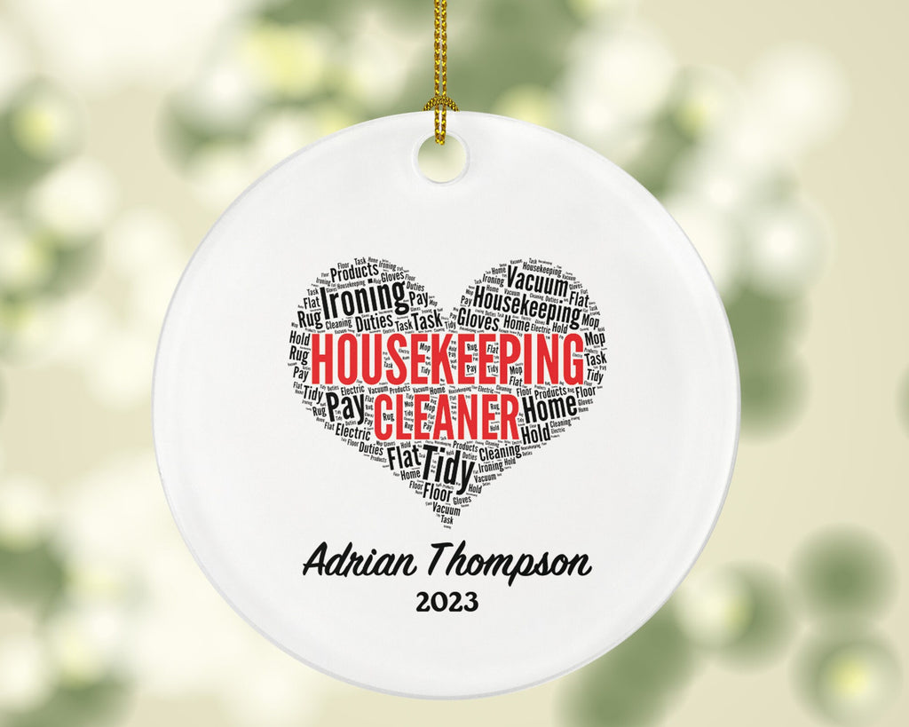 Housekeeping Cleaner Christmas Ornament Personalized - Housekeeper Gift for a Hotel Worker Employee Employer Manager Custom Name