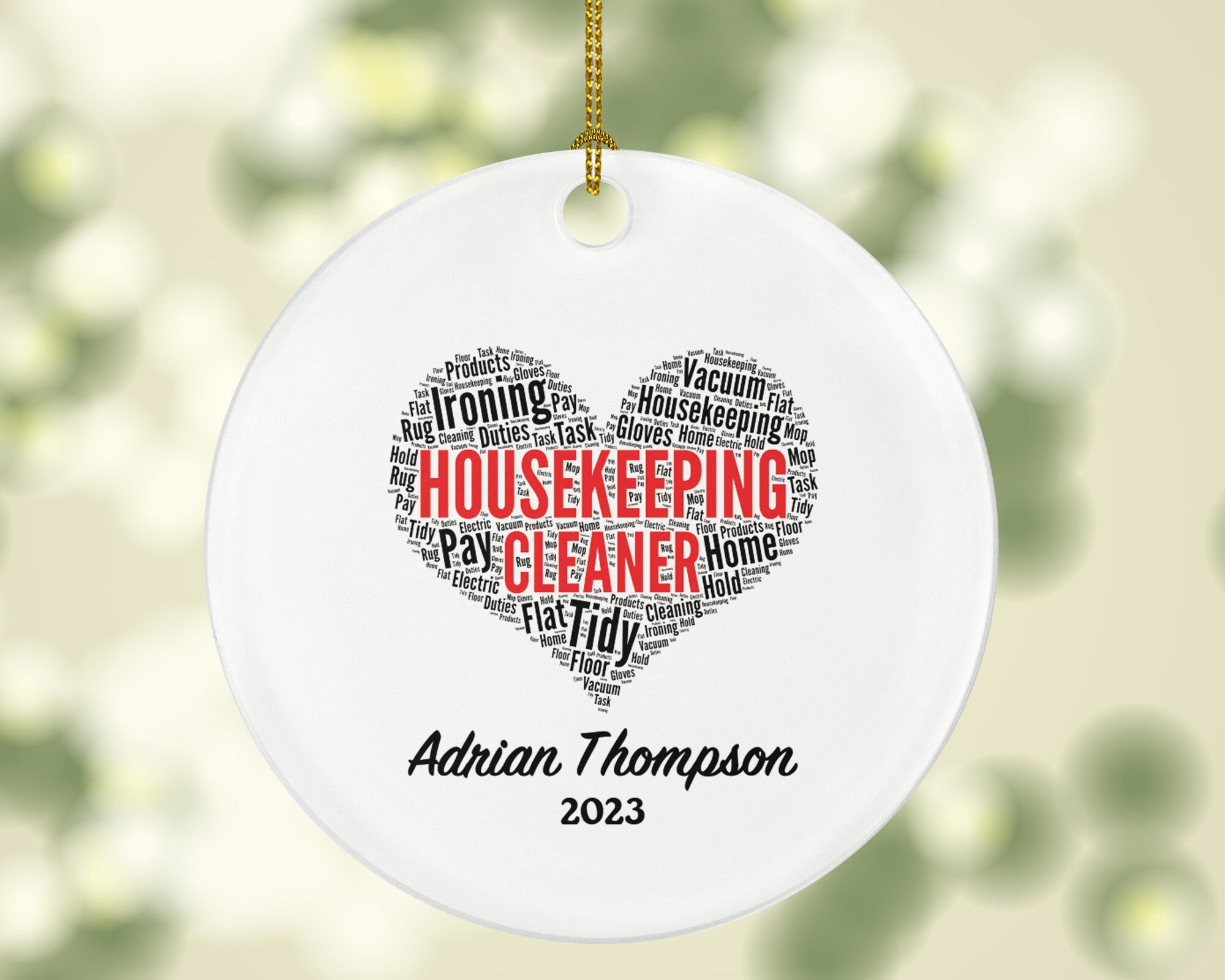 Housekeeping Cleaner Christmas Ornament Personalized - Housekeeper Gift for a Hotel Worker Employee Employer Manager Custom Name