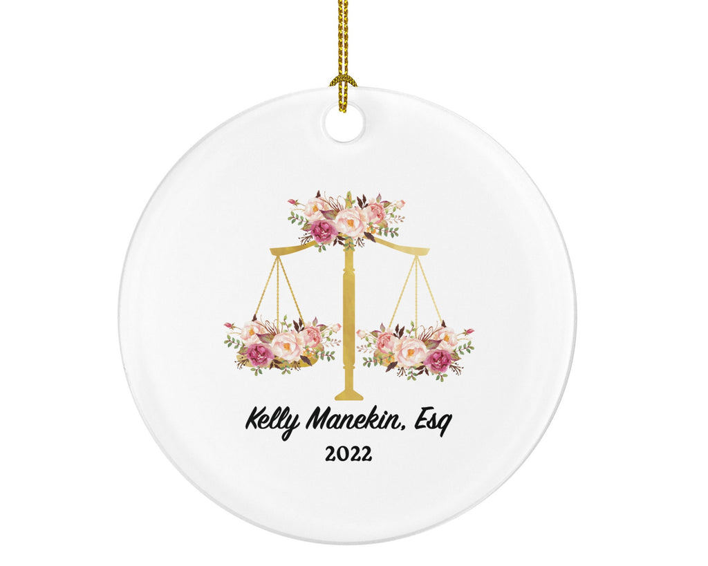 Lawyer Attorney at Law Judge Christmas Ornament Personalized , Custom Lawyer Gift, Watercolor Floral Flower Esq.