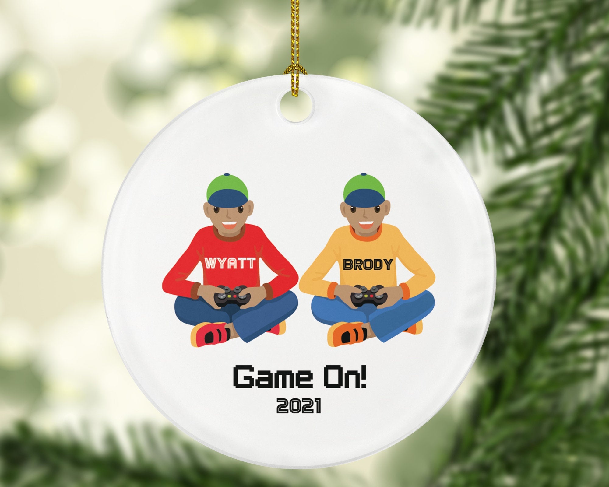 Personalized Video Game Player Gamer Boys Christmas Ornament - Best Friends Playing for Boy Controller Addict Hobby Joystick