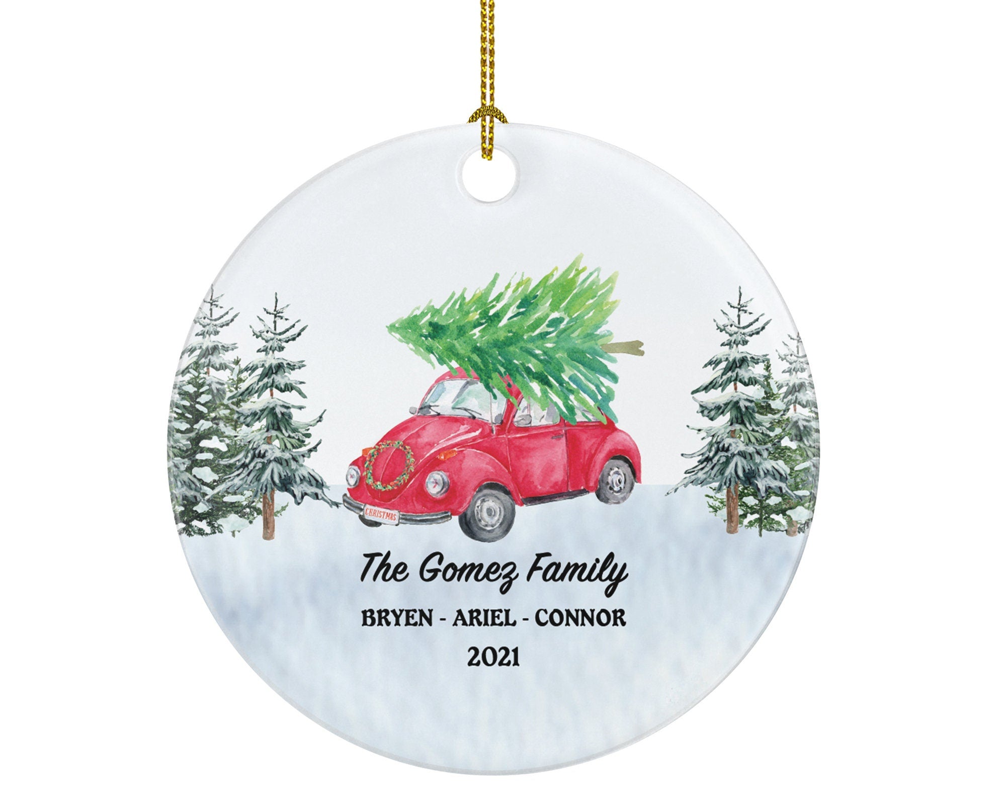 Personalized Car Family Christmas Ornament - Vintage Red Car Gift Custom Ornament With Name Road Trip - Farmhouse Decor