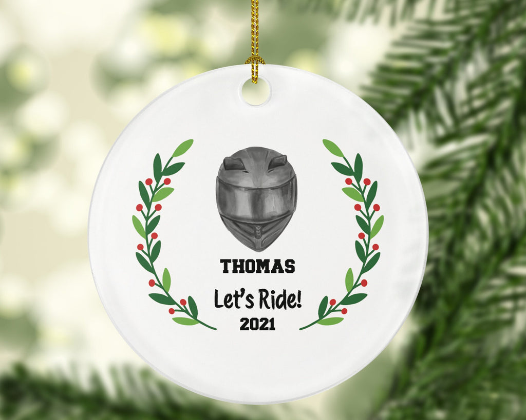 Motorcycle Dirt Bike Rider Helmet Christmas Ornament - Custom Gift for Bikers Racer Motocross Racing Personalized