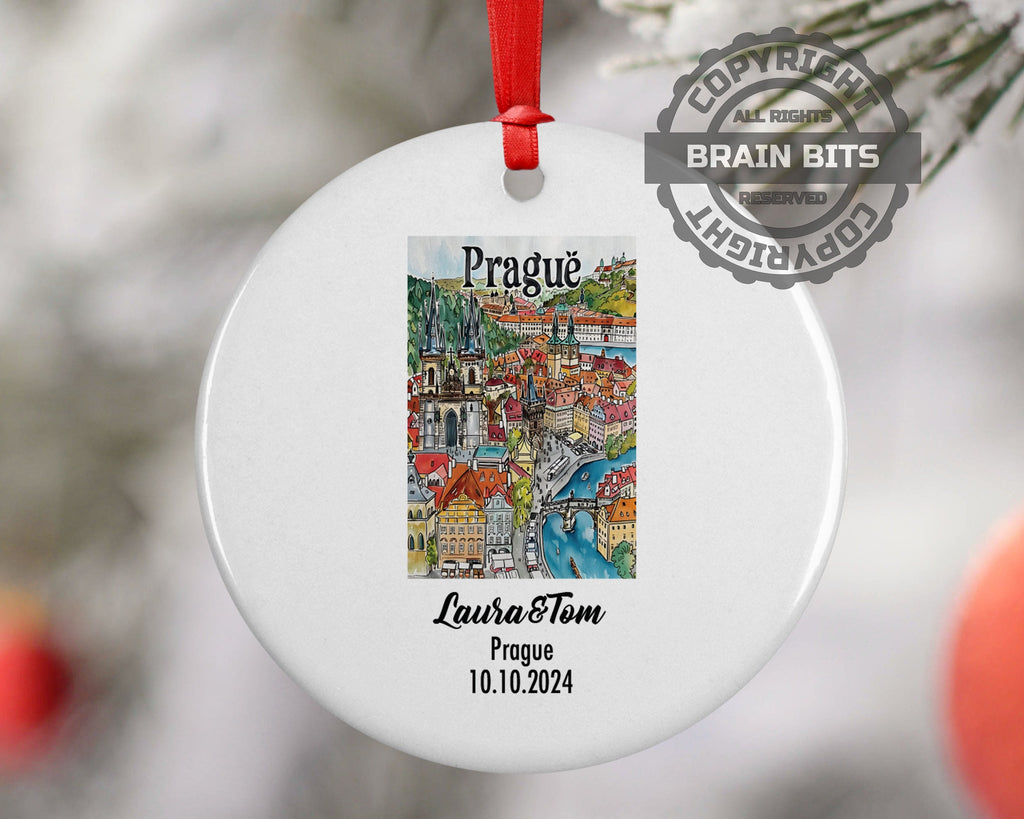 Prague, Czech Republic, Ornament, Engagement, Married, Travel, Gift for Engaged Couple, Engagement Gift, Trip, Vacation Souvenir