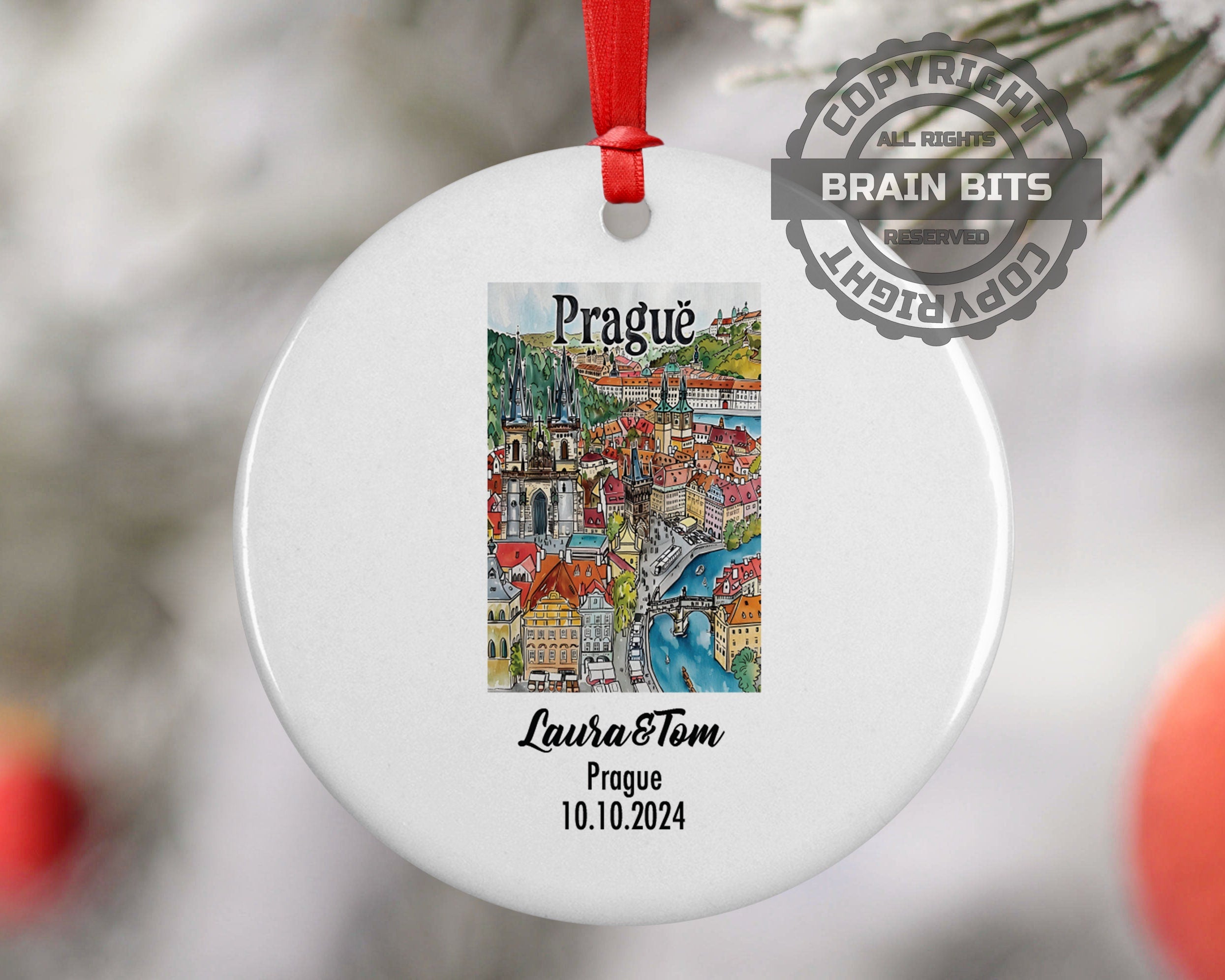 Prague, Czech Republic, Ornament, Engagement, Married, Travel, Gift for Engaged Couple, Engagement Gift, Trip, Vacation Souvenir