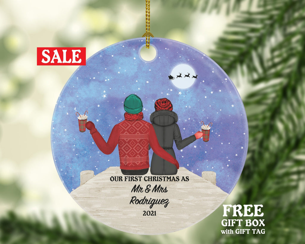Our First Christmas as Mr & Mrs Couple Personalized Ornament - Custom Newlywed Mr. and Mrs. Wedding Just Married Marriage Gift