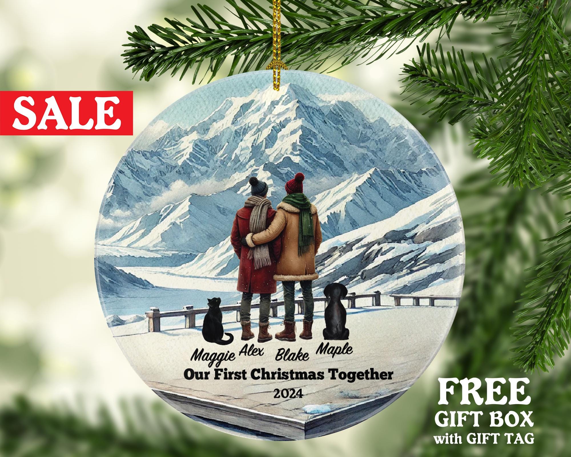 Gay Couple with Dog Cat Pet Christmas Ornament Personalized Lover Portrait Present for LGBTQ Love is Same Sex Mr and Mr. Bird Horse Rabbit