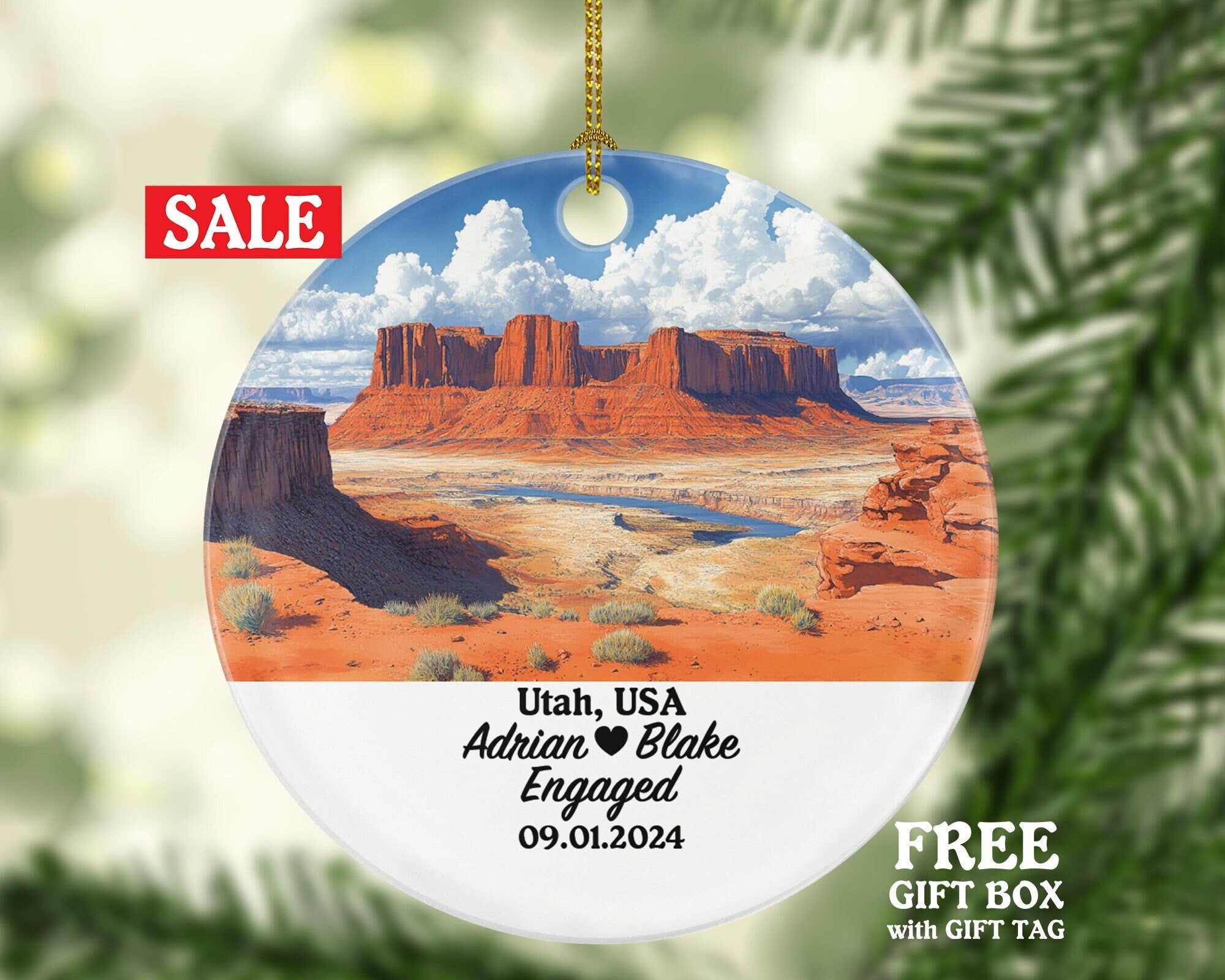 Utah Christmas Ornament Personalized - TX Engaged Married Family Together Couple Travel Honeymoon Engagement Marriage