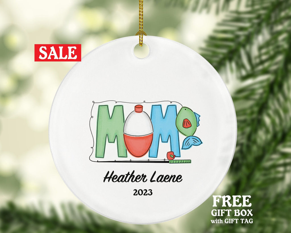 Fisher Mom Christmas Ornament Personalized - Fishing Fisher Fisherman Ornament with Name - Custom Gift for Fisher Mother