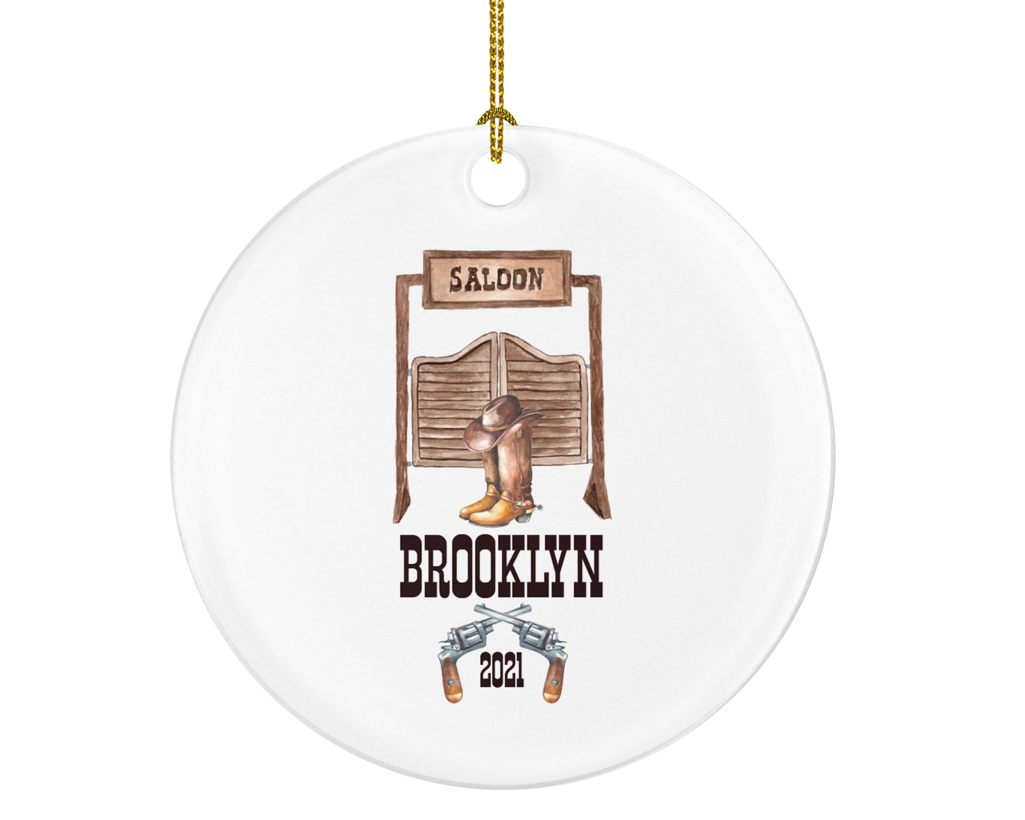 Cowboy Boot Hat Gun Saloon Western Christmas Ornament, Bull Rider Gift Rancher Texas Cowgirl Farm Personalized Xmas Present