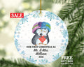 Our First Christmas as Mr & Mrs Couple Personalized Ornament - Newlywed Mr. and Mrs. Wedding Penguin Couple Just Married Marriage Gift