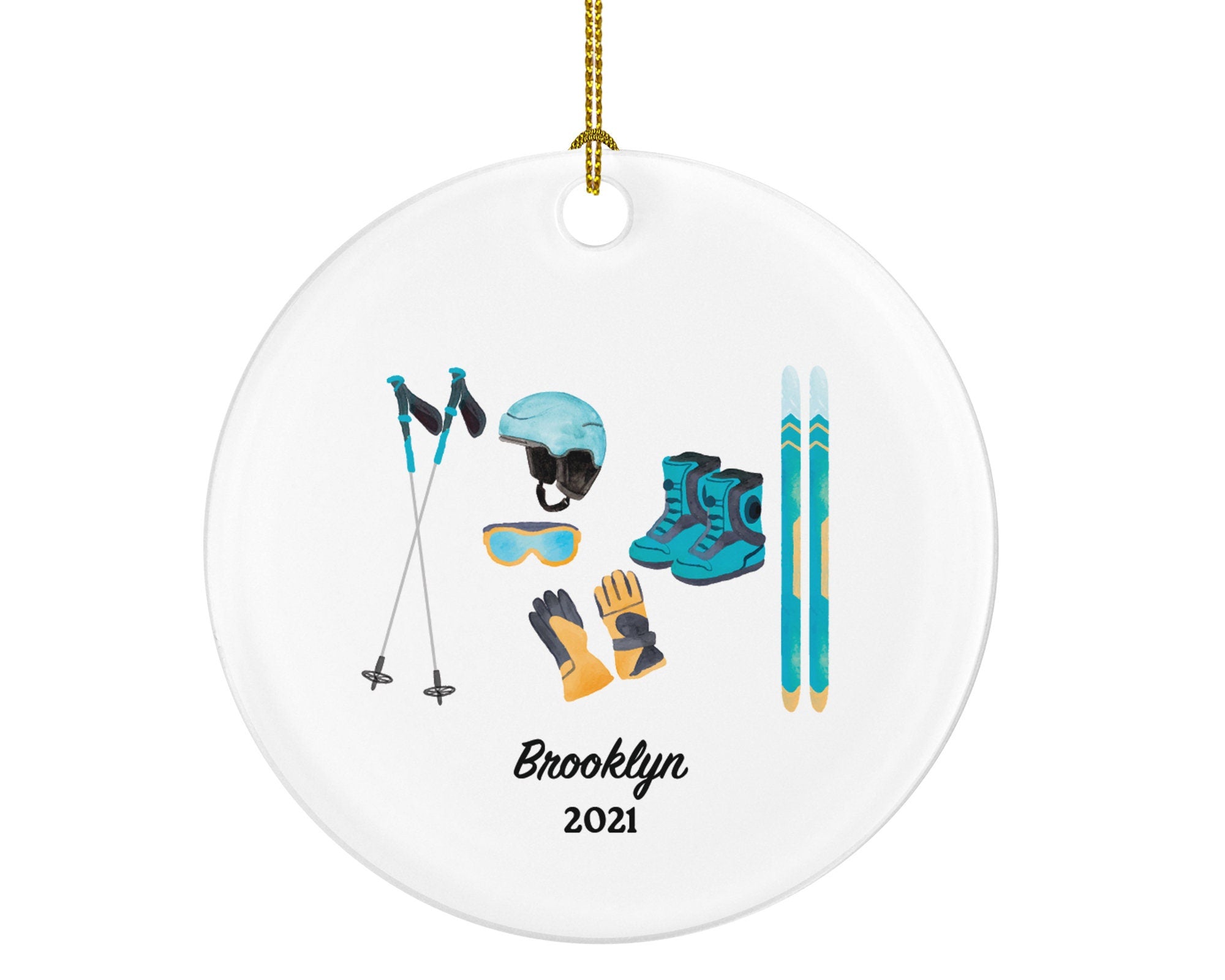 Skiing Christmas Ornaments Downhill Skier, Ski Trip Vacation, Winter Sports Ornament Personalized Gift Sports Hobby Occupation