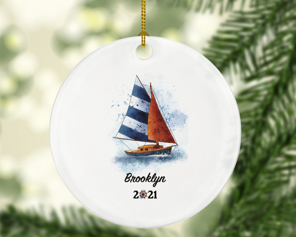 Sailboat Christmas Ornament - Personalized Sailor Custom Sailing Family Boat Gift for Captain