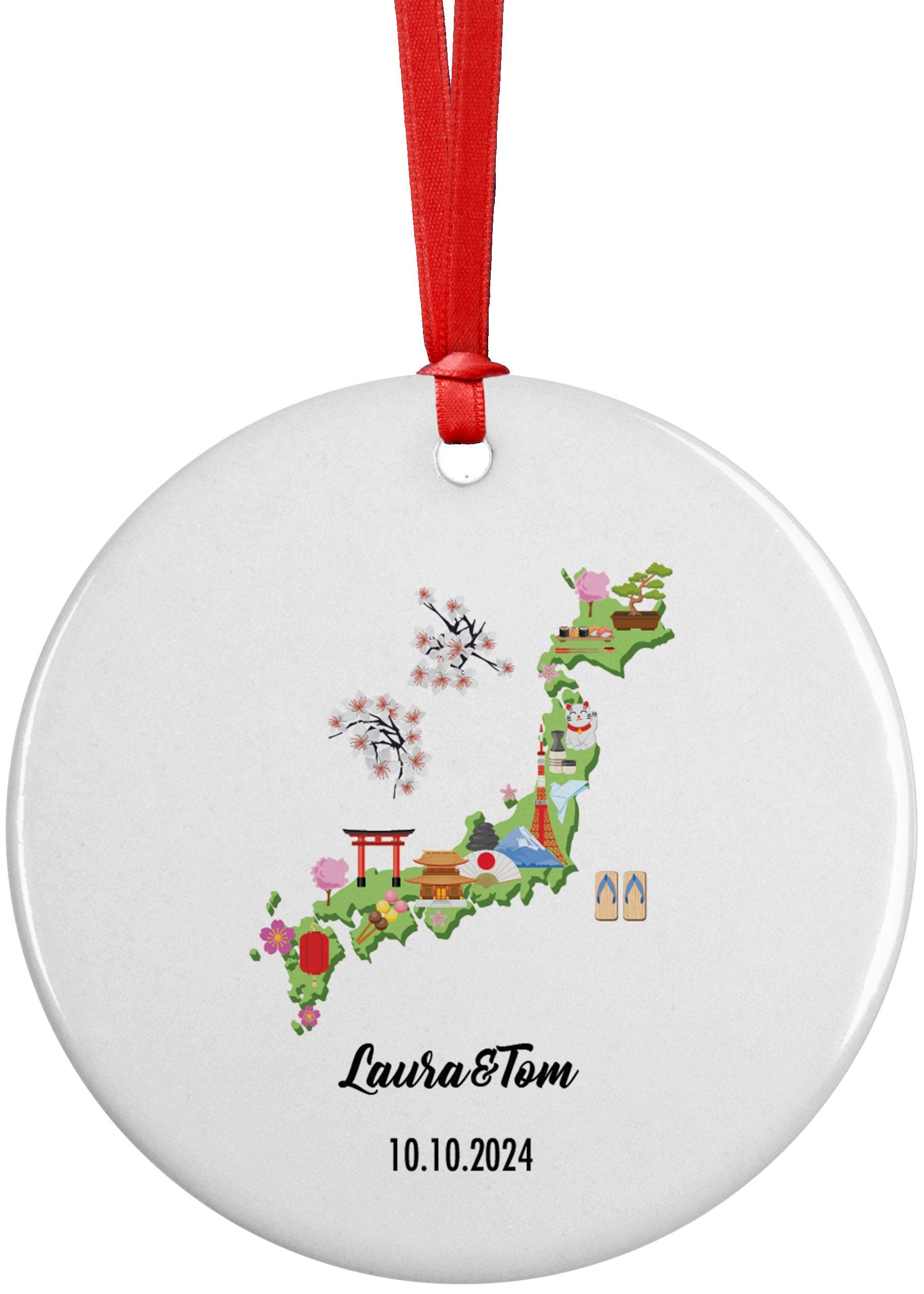 Japan Cultural Map Ornament, Engagement, Married, Travel, Gift for Engaged Couple, Engagement Gift, Trip, Vacation Souvenir