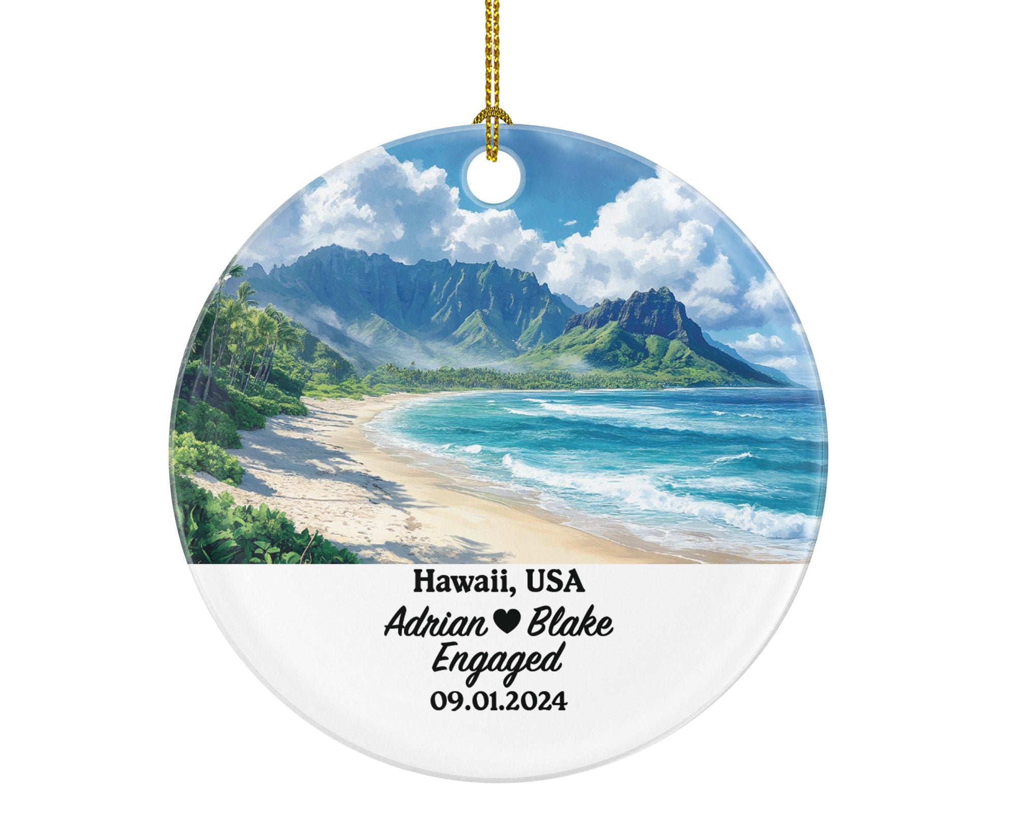 Hawaii Christmas Ornament Personalized - HI Engaged Married Family Together Couple Travel Honeymoon Engagement Marriage