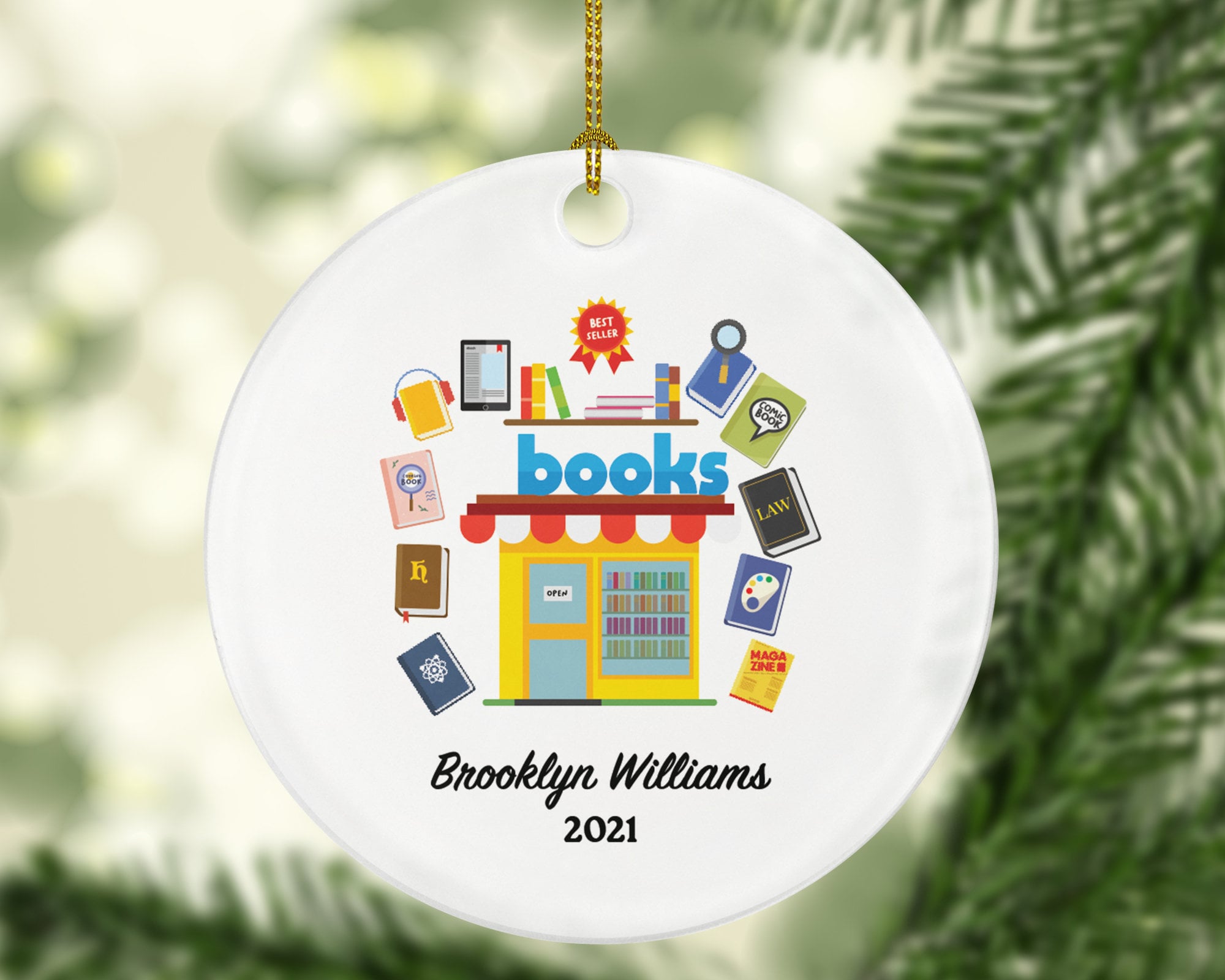 Book Store Worker Ornament, Book Lovers Custom Gift for Librarian Bookworm Personalized Ornament