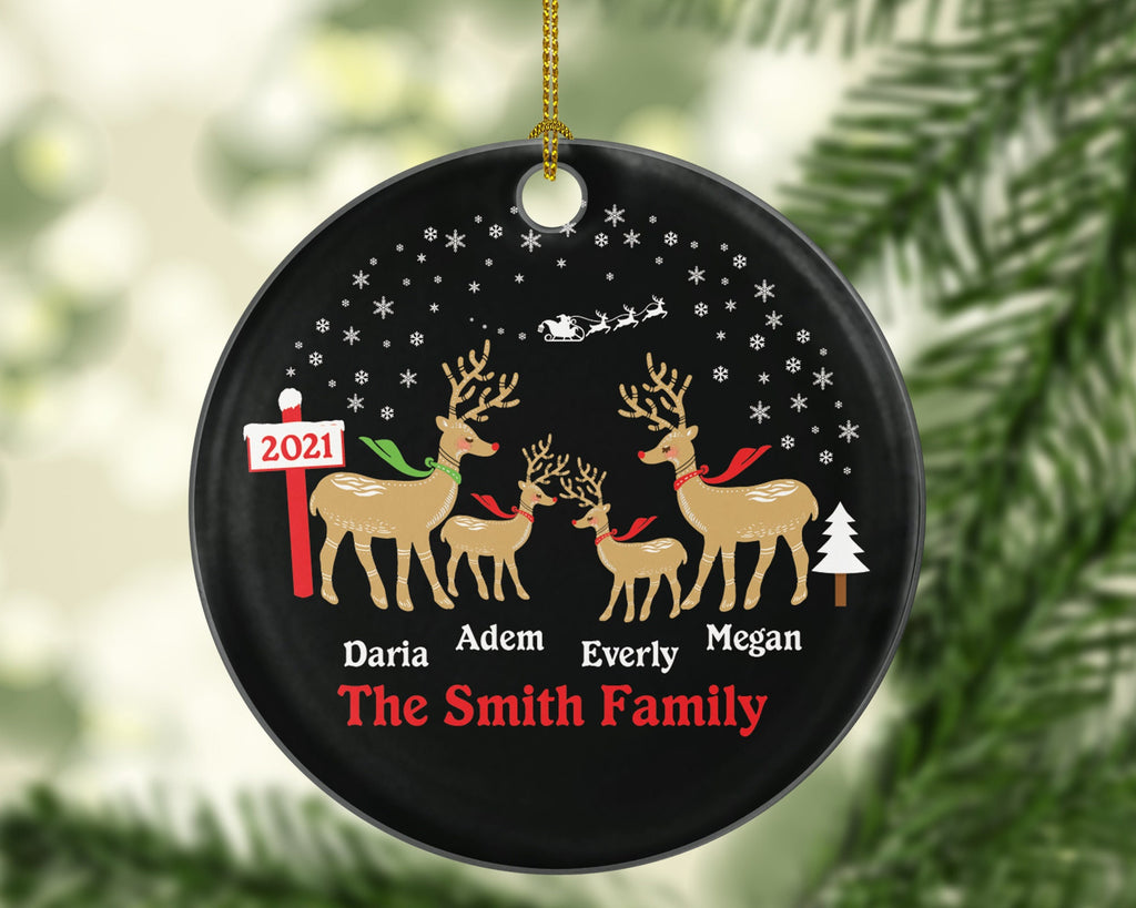 Family of 4 Personalized Christmas Ornament Four Xmas Reindeer Deer Mother Father New Baby Girl Boy Children Kids Wife Husband Name Gift