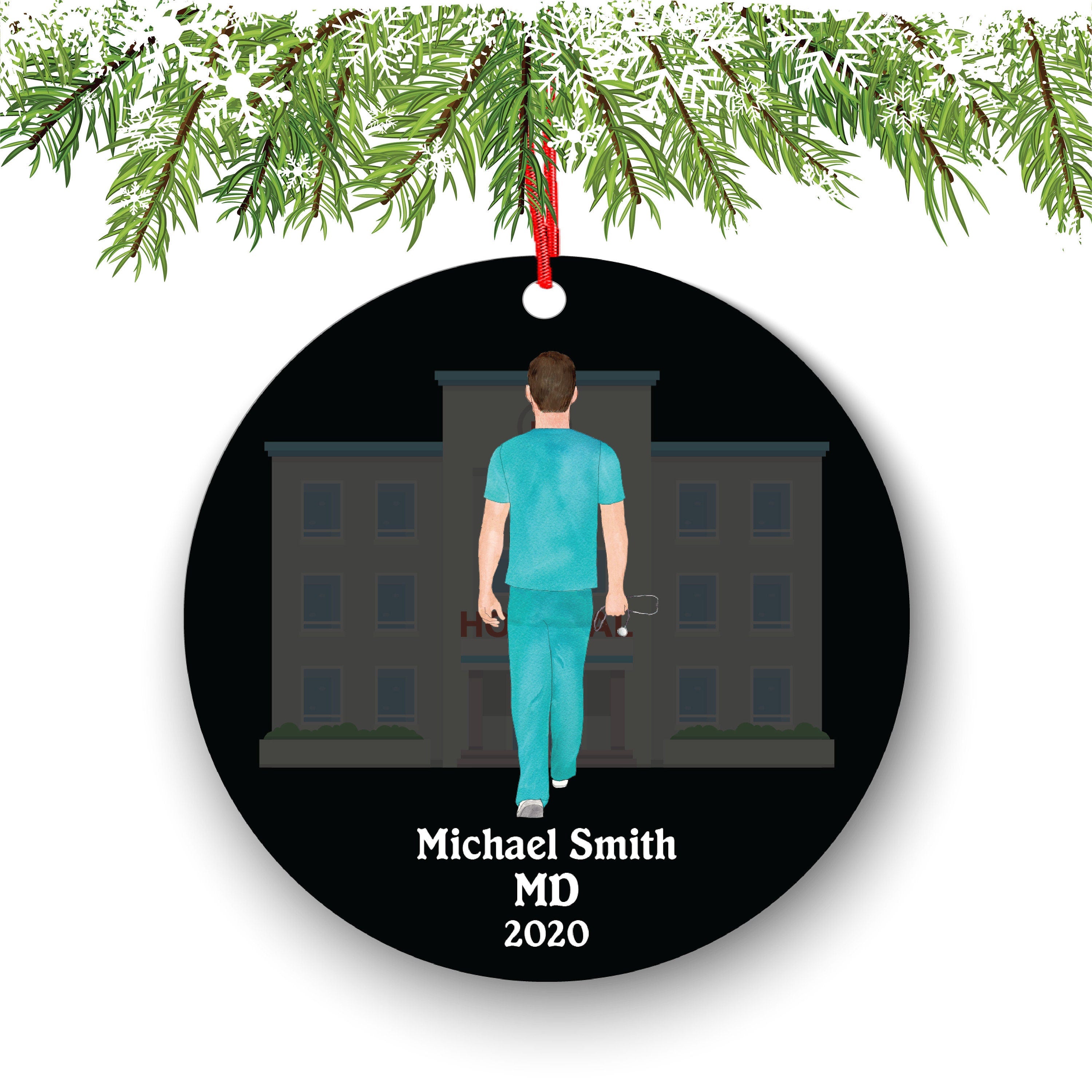 Personalized Nurse Medical Doctor Scrub Christmas Ornament Therapist Physician Orthopedist Pandemic Quarantine Covid Coronavirus MD Custom